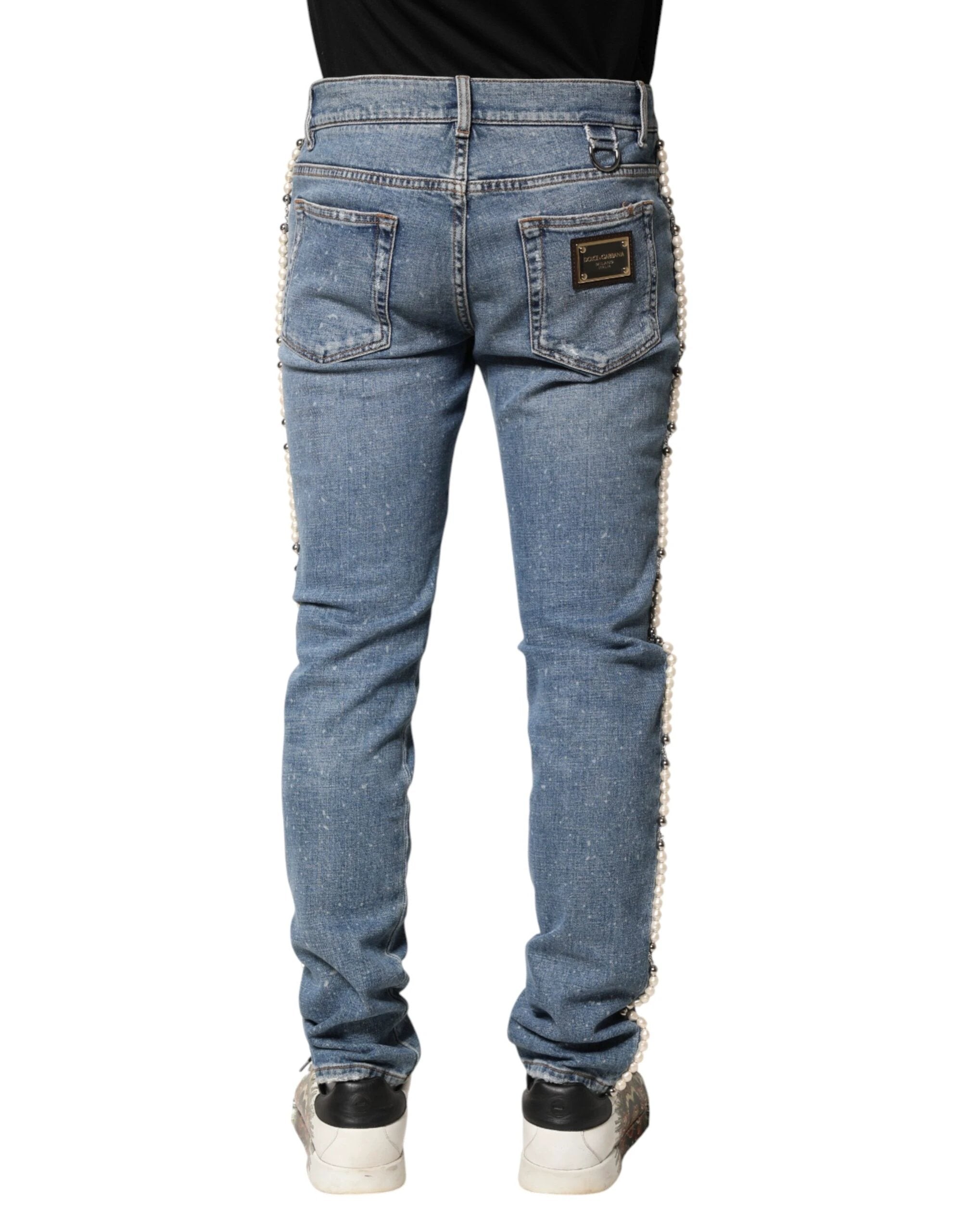 Dolce & Gabbana Blue Embellished Cotton Skinny Denim Jeans by Dolce & Gabbana