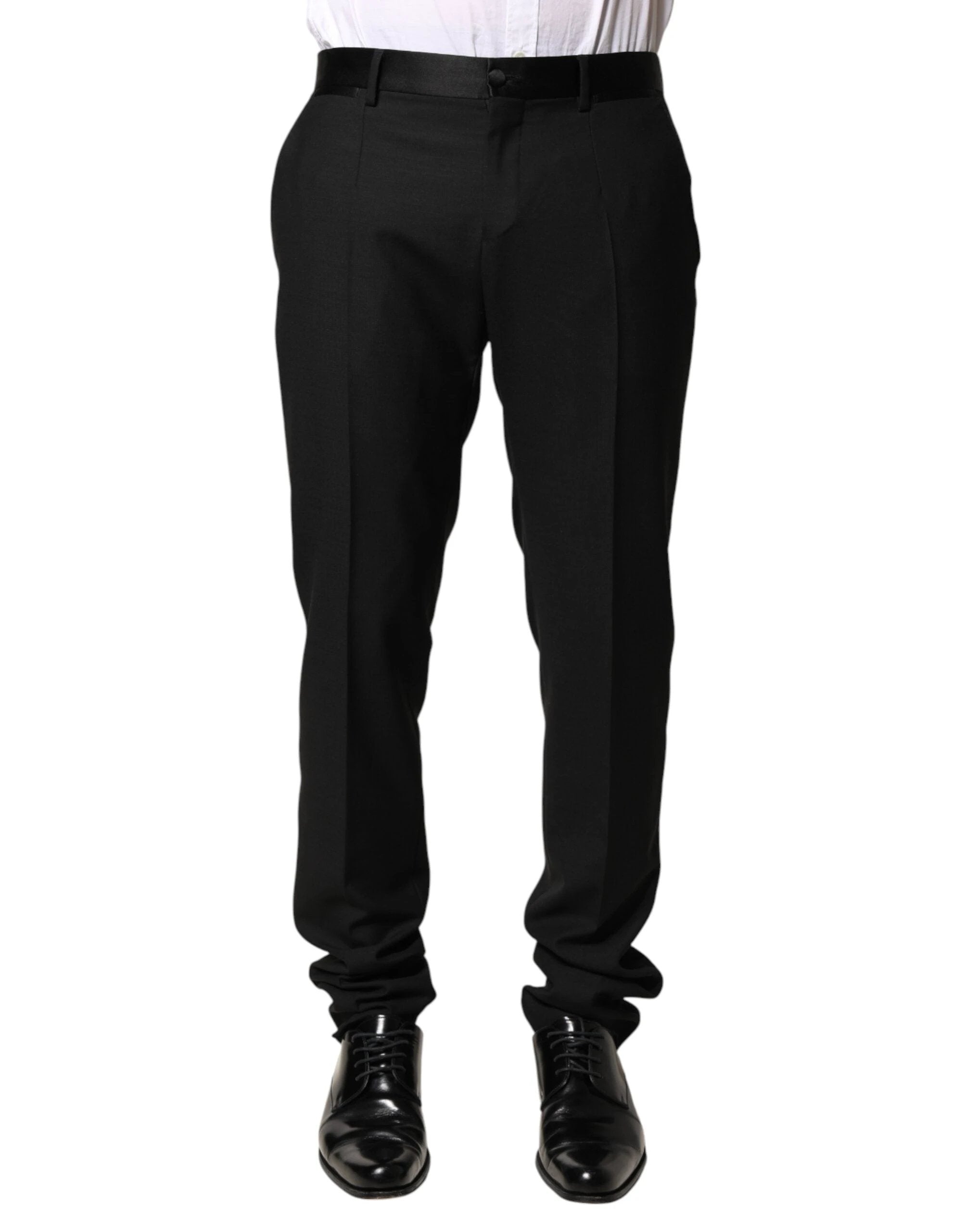 Dolce & Gabbana Black Wool Mid Waist Men Dress Trousers Pants by Dolce & Gabbana