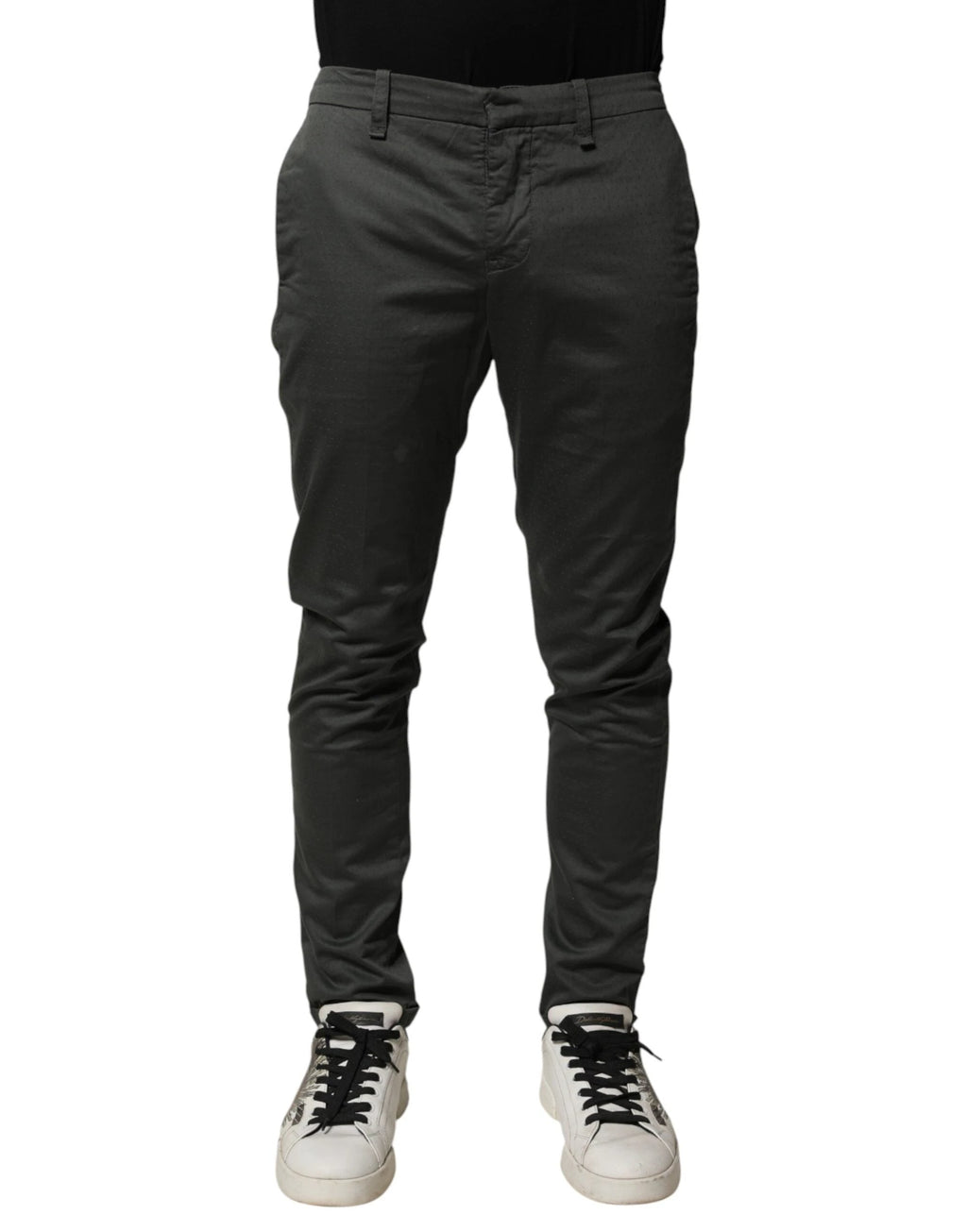 Dondup Dark Gray Cotton Mid Waist Skinny Men Chino Trouser Pants by Dondup