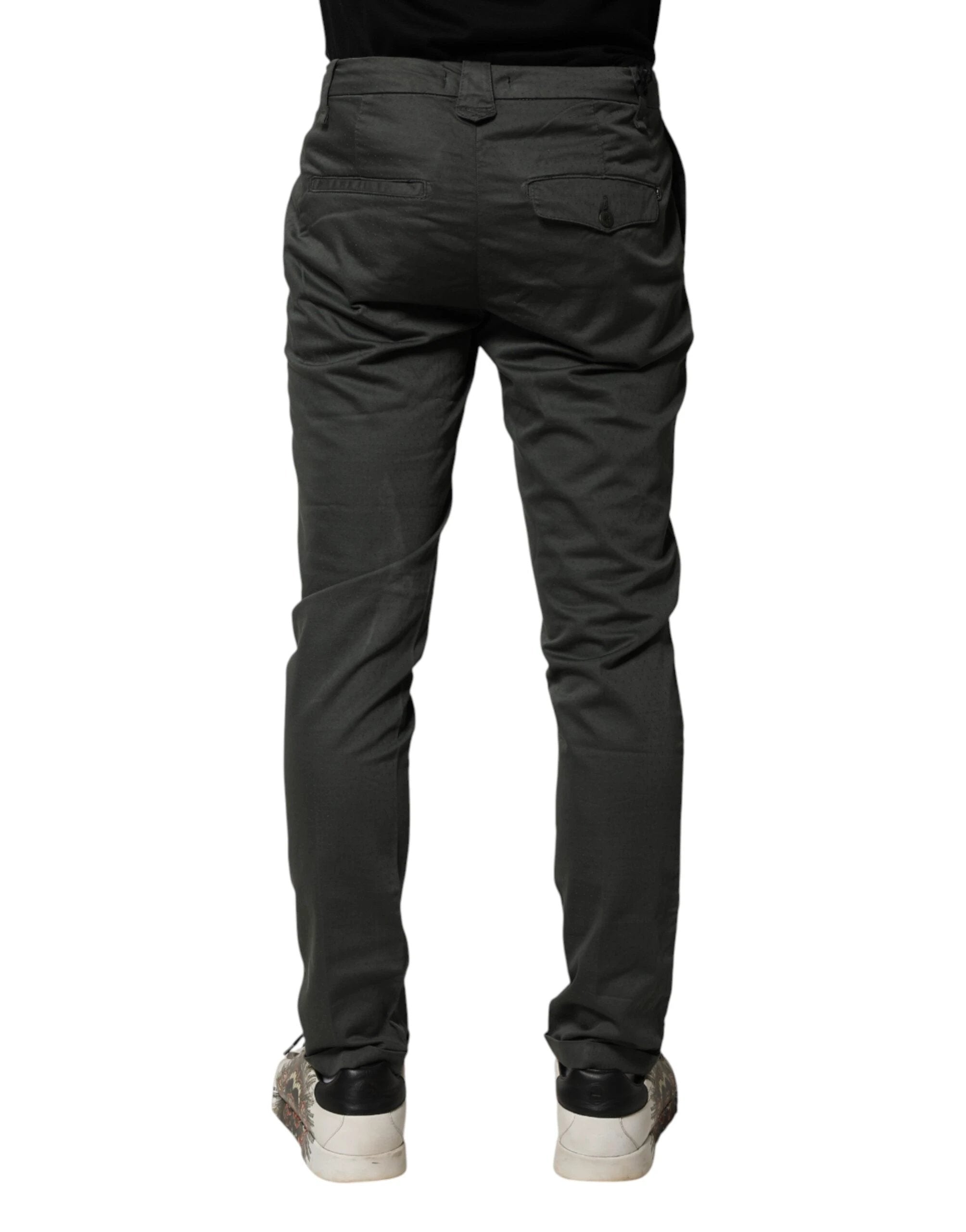 Dondup Dark Gray Cotton Mid Waist Skinny Men Chino Trouser Pants by Dondup