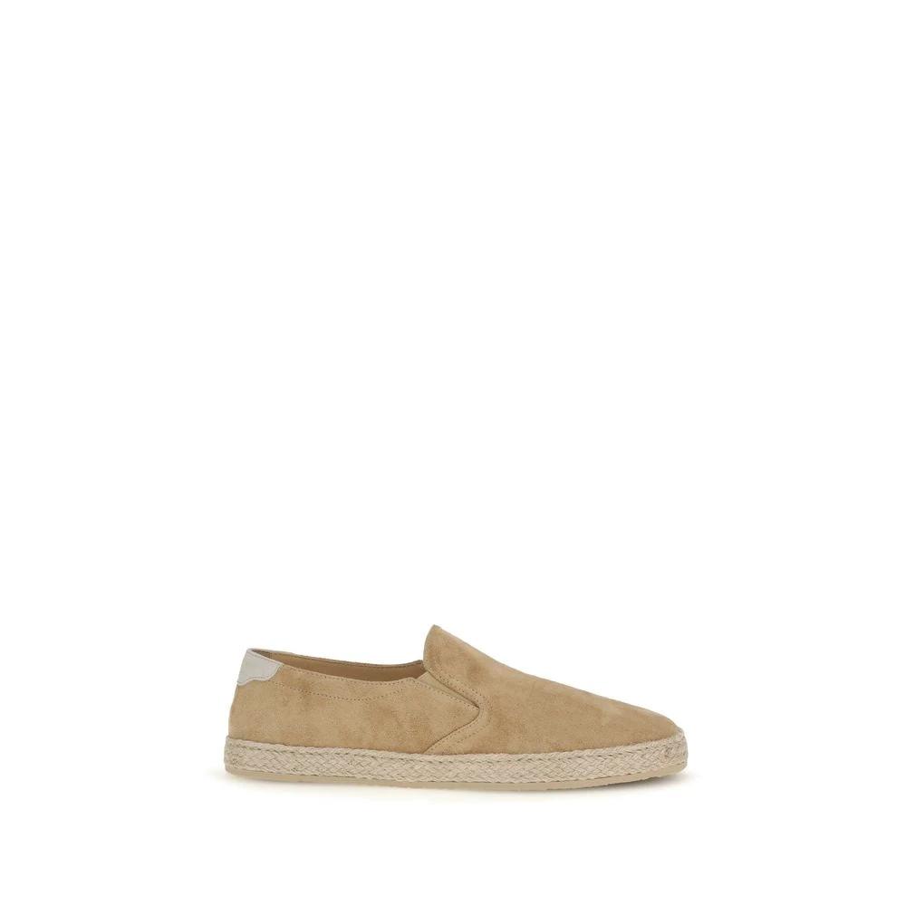 Brunello Cucinelli Beige Calf Leather Bos Taurus Espadrilles by Brunello Cucinelli