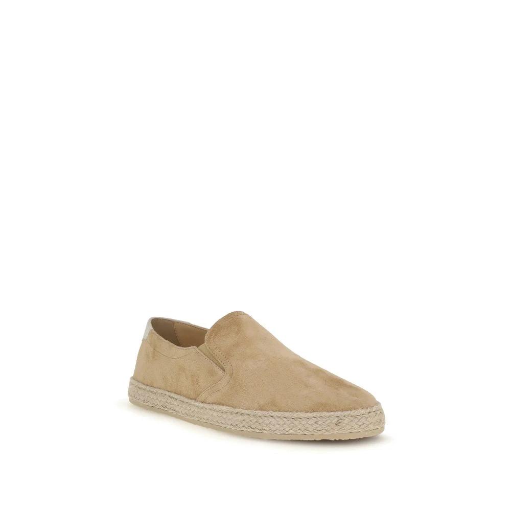 Brunello Cucinelli Beige Calf Leather Bos Taurus Espadrilles by Brunello Cucinelli