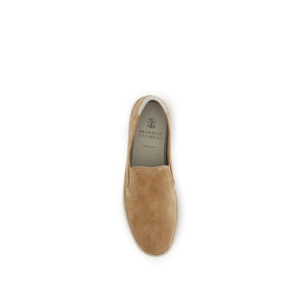 Brunello Cucinelli Beige Calf Leather Bos Taurus Espadrilles by Brunello Cucinelli