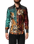 Dolce & Gabbana Multicolor Tiger Leopard Print Silk Men Shirt by Dolce & Gabbana