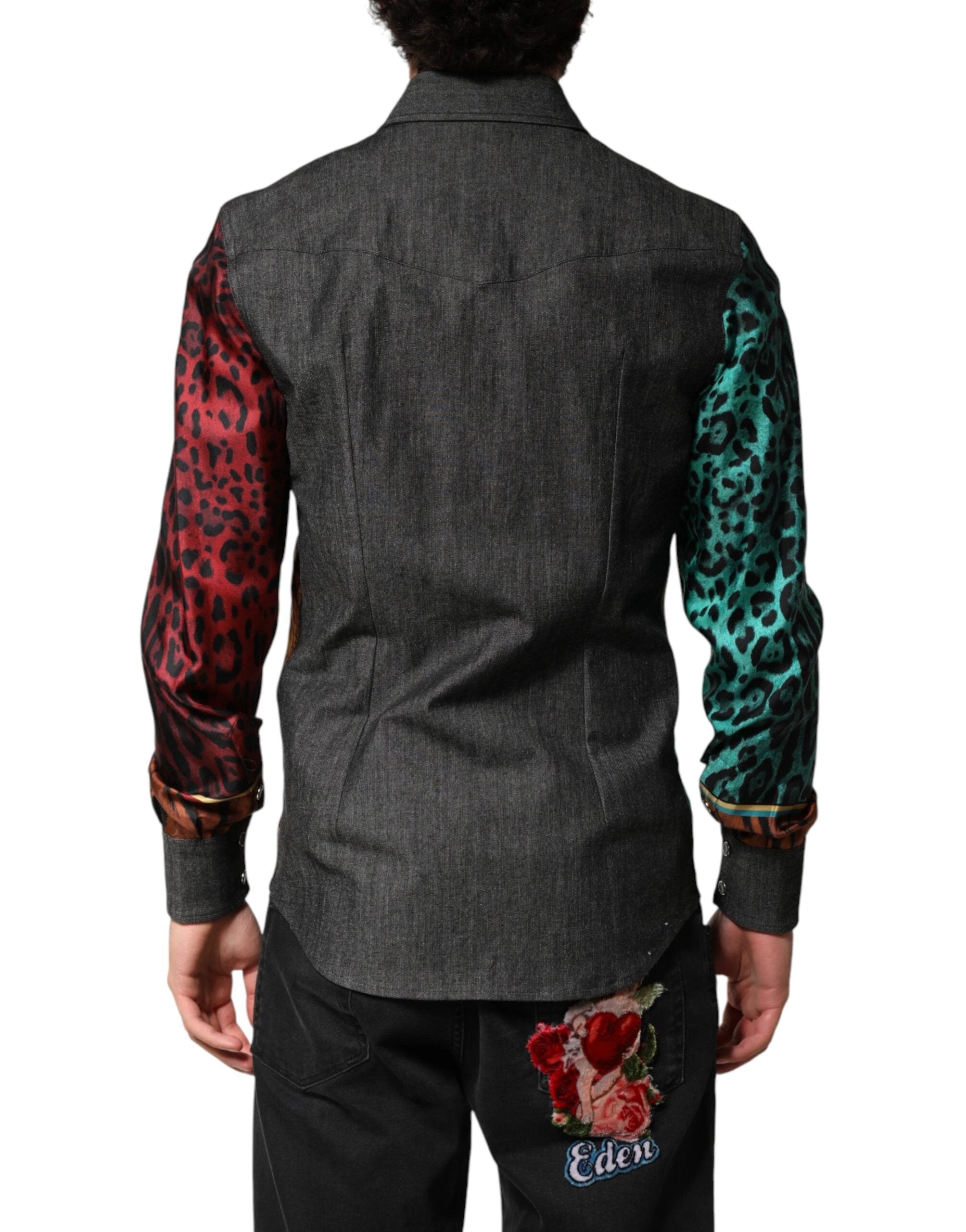 Dolce & Gabbana Multicolor Tiger Leopard Print Silk Men Shirt by Dolce & Gabbana