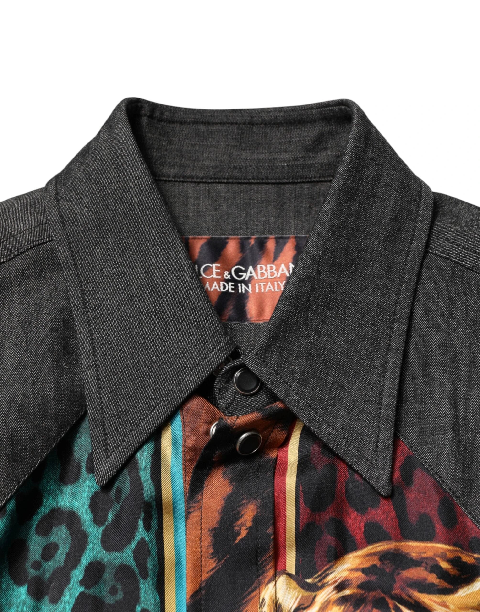 Dolce & Gabbana Multicolor Tiger Leopard Print Silk Men Shirt by Dolce & Gabbana