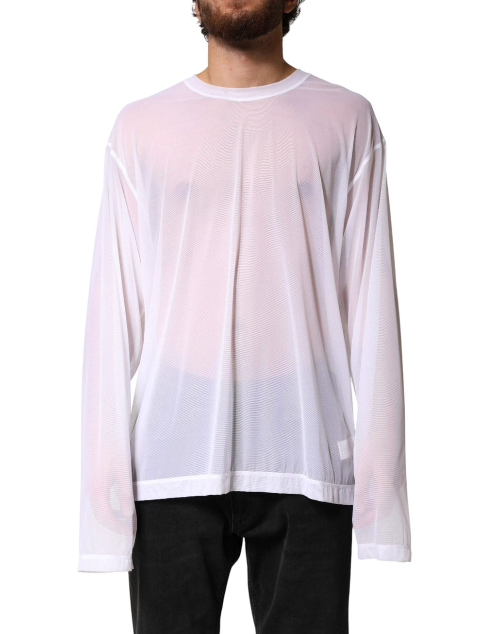Dolce & Gabbana White Nylon Long Sleeves Crewneck T-Shirt by Dolce & Gabbana