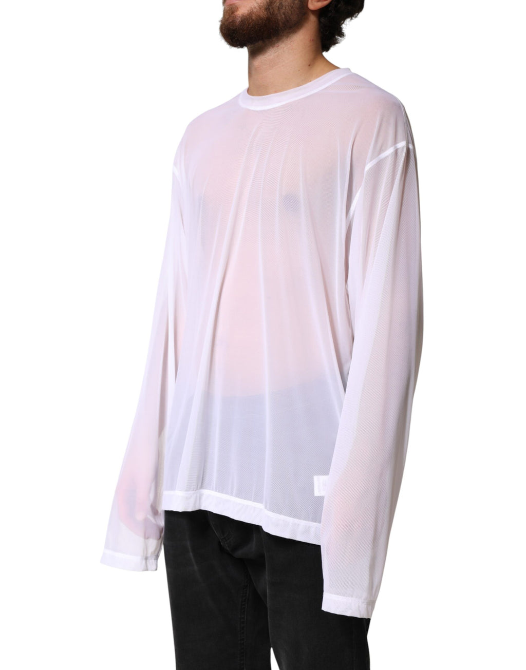 Dolce & Gabbana White Nylon Long Sleeves Crewneck T-Shirt by Dolce & Gabbana