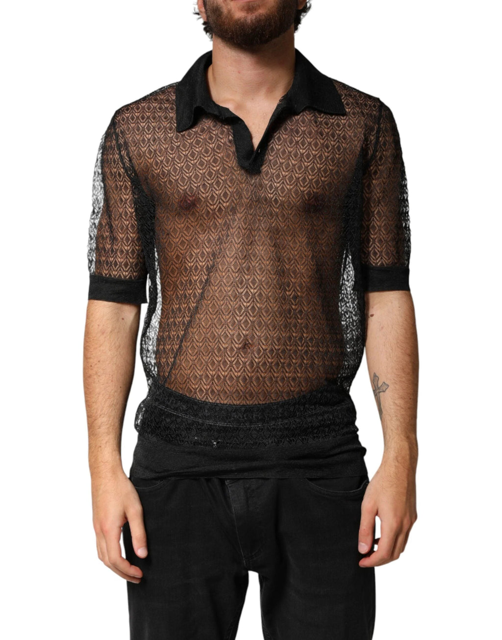 Dolce & Gabbana Black Sheer Short Sleeves Casual Polo Top by Dolce & Gabbana
