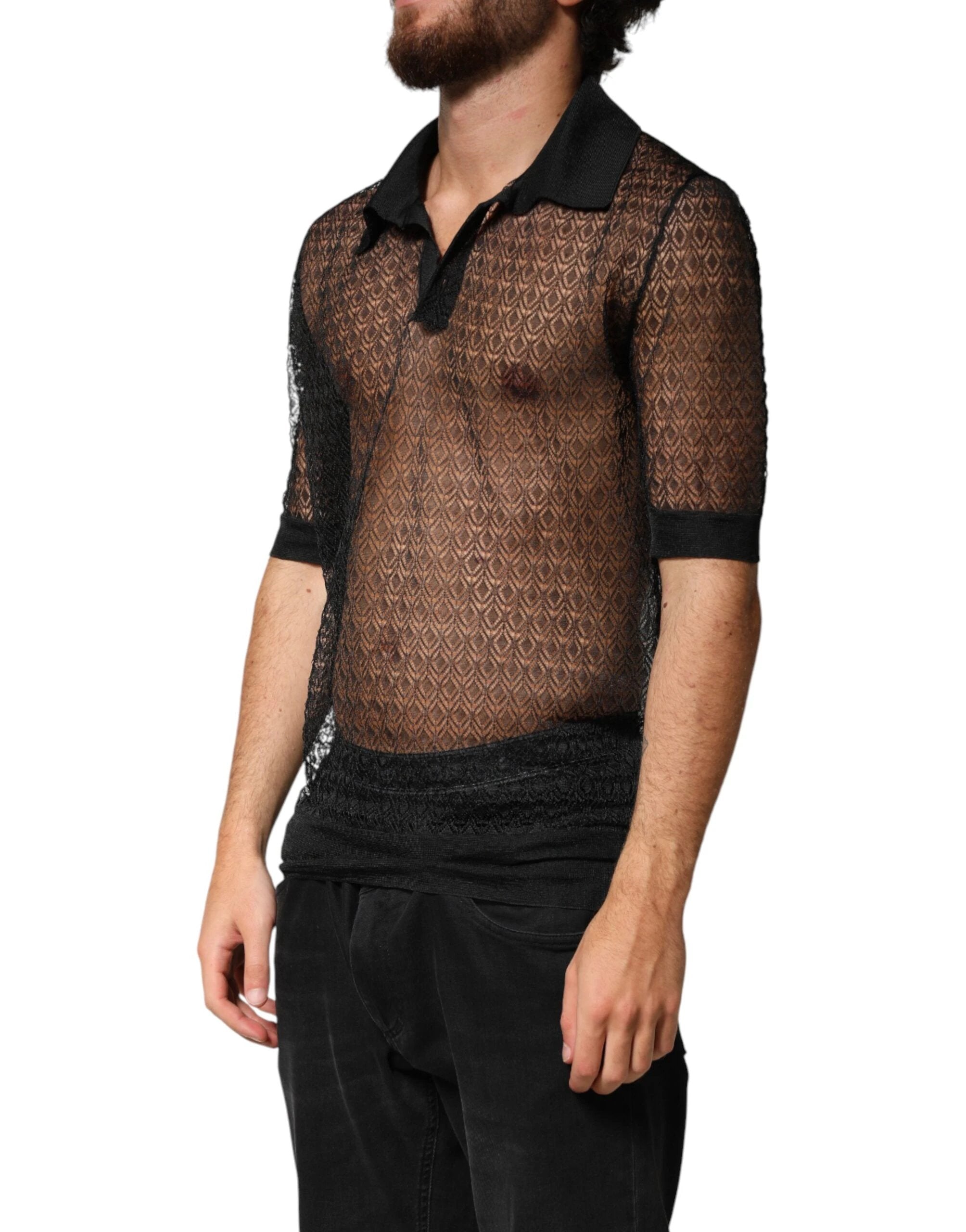 Dolce & Gabbana Black Sheer Short Sleeves Casual Polo Top by Dolce & Gabbana