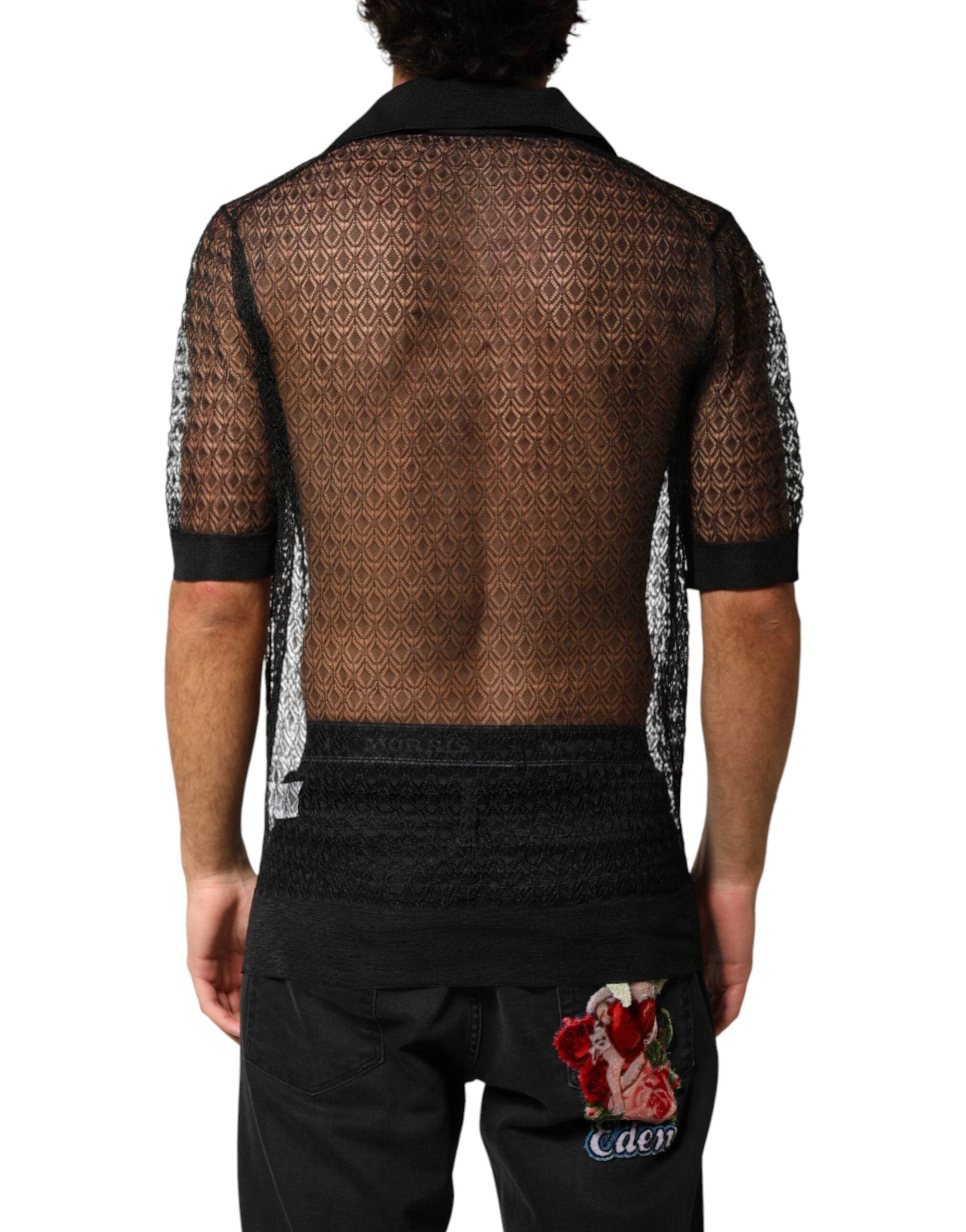 Dolce & Gabbana Black Sheer Short Sleeves Casual Polo Top by Dolce & Gabbana