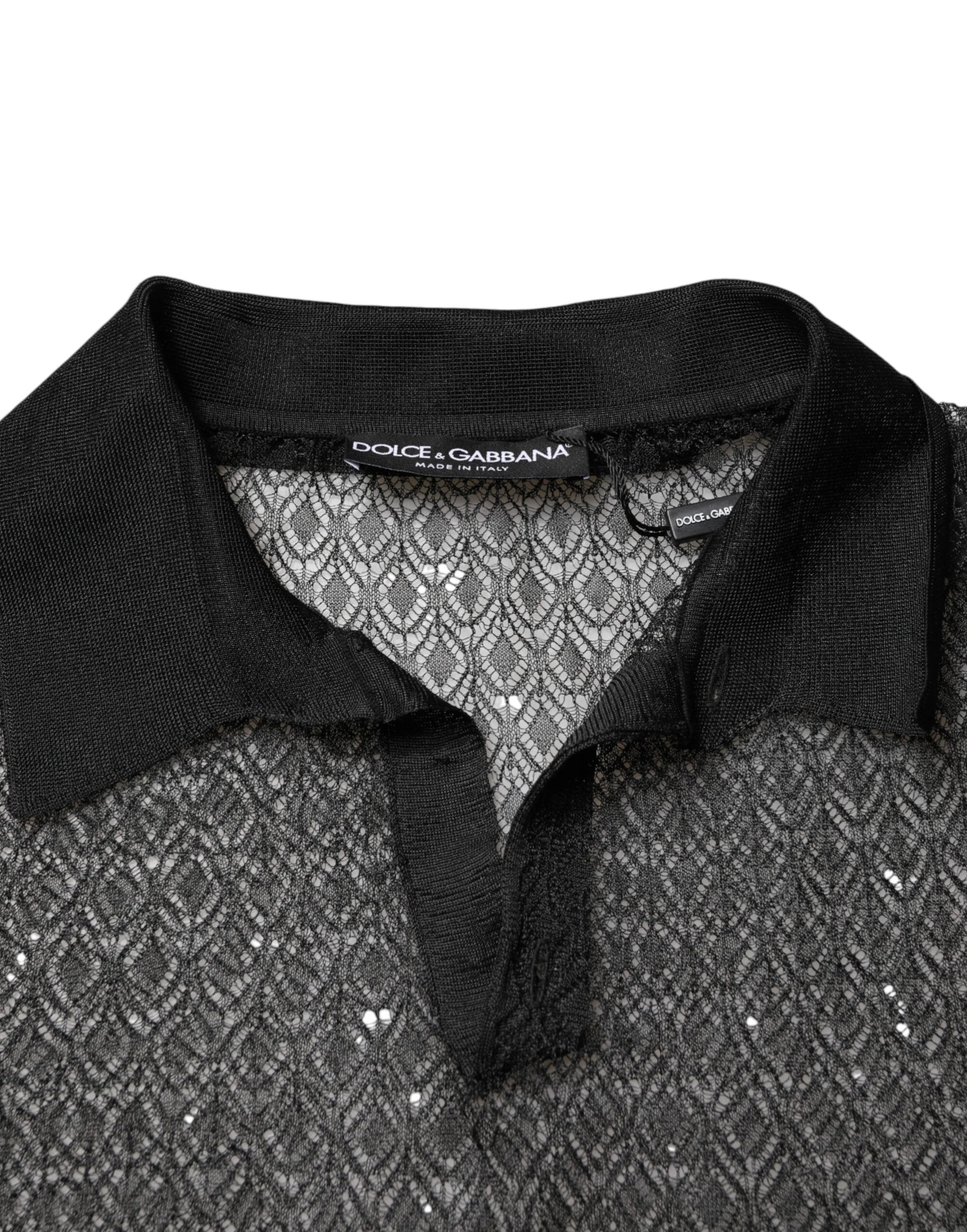 Dolce & Gabbana Black Sheer Short Sleeves Casual Polo Top by Dolce & Gabbana