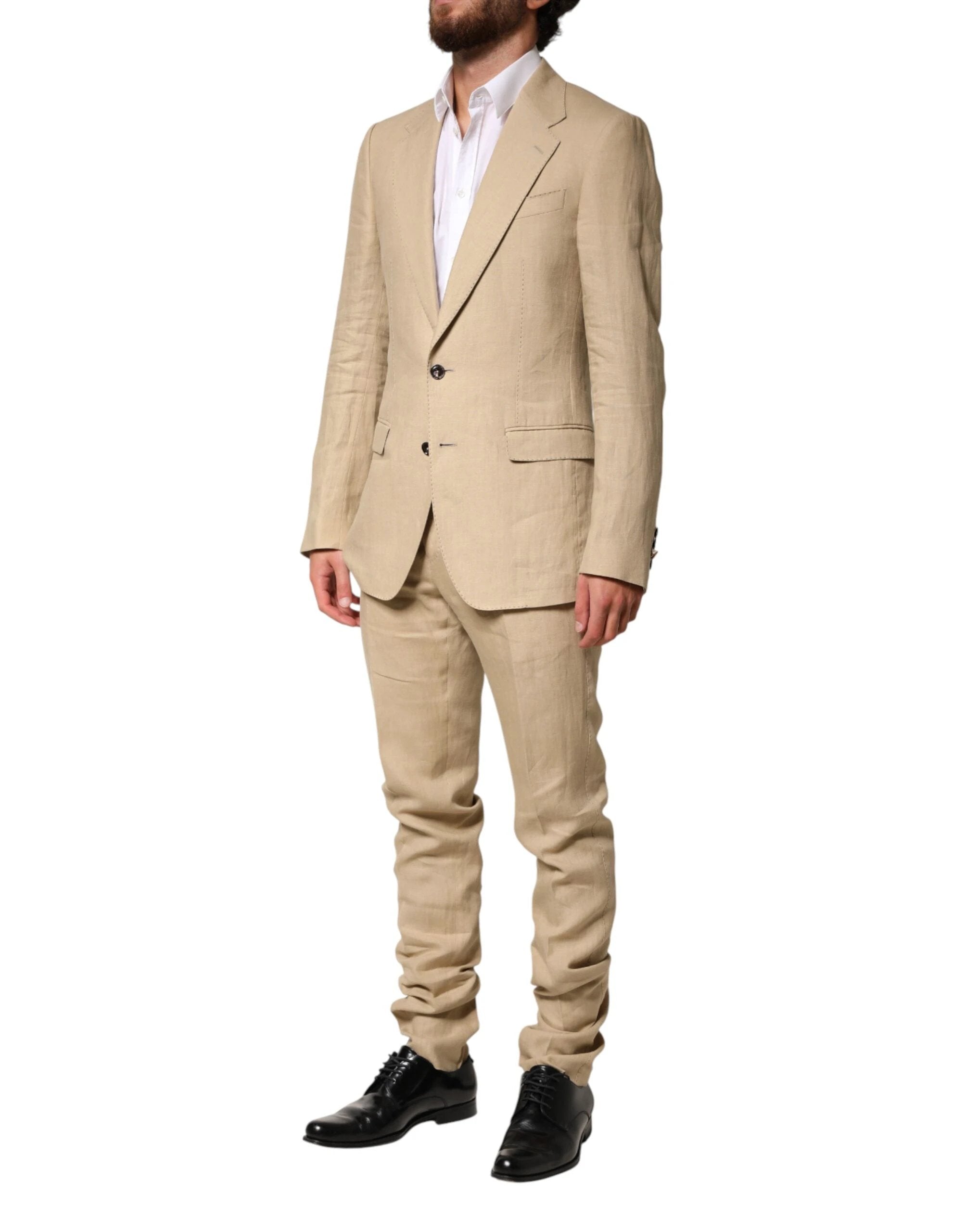 Dolce & Gabbana Beige Linen Single Breasted 2 Piece Suit by Dolce & Gabbana