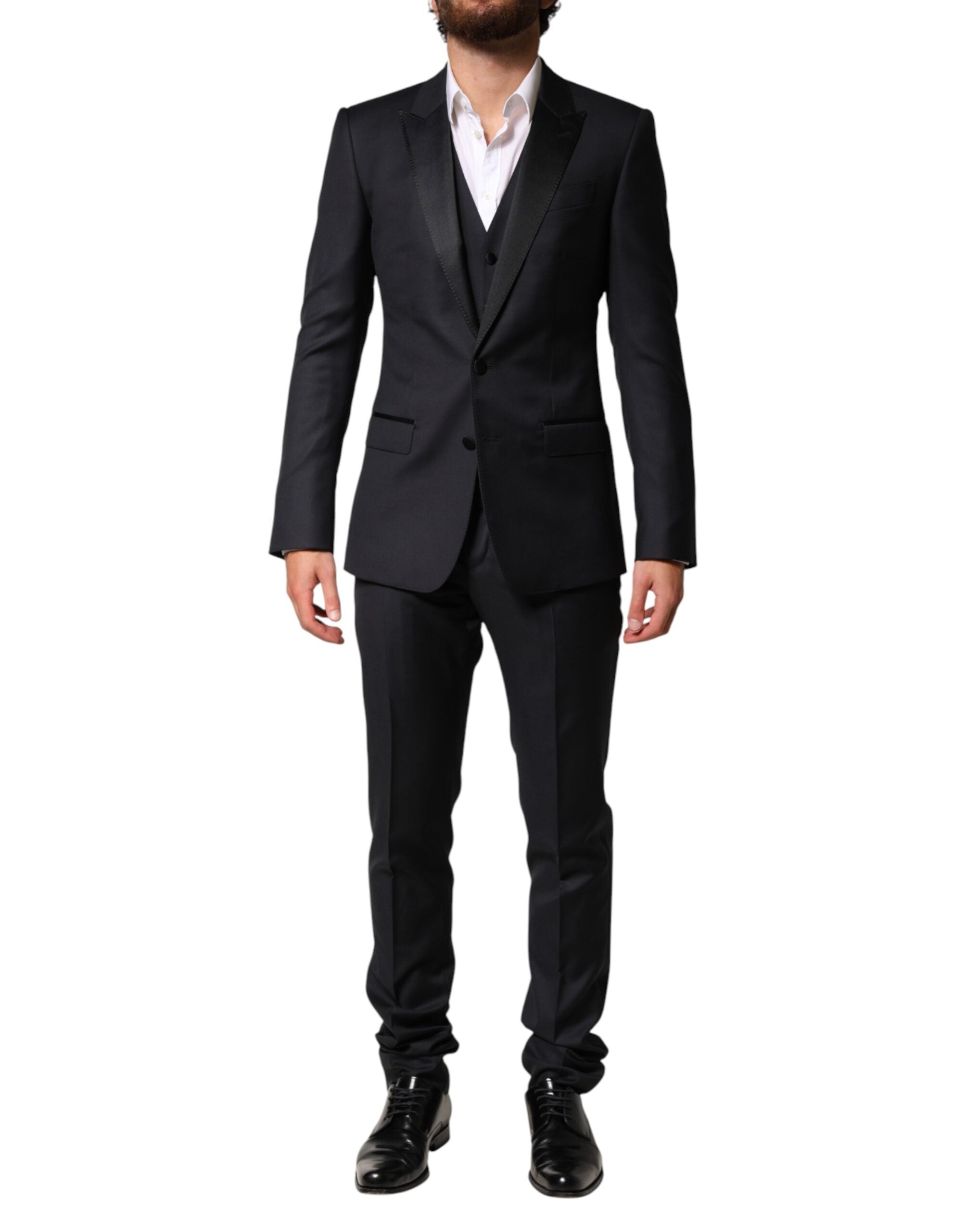 Costume trois pièces Dolce &amp; Gabbana en laine noire à simple boutonnage pour homme