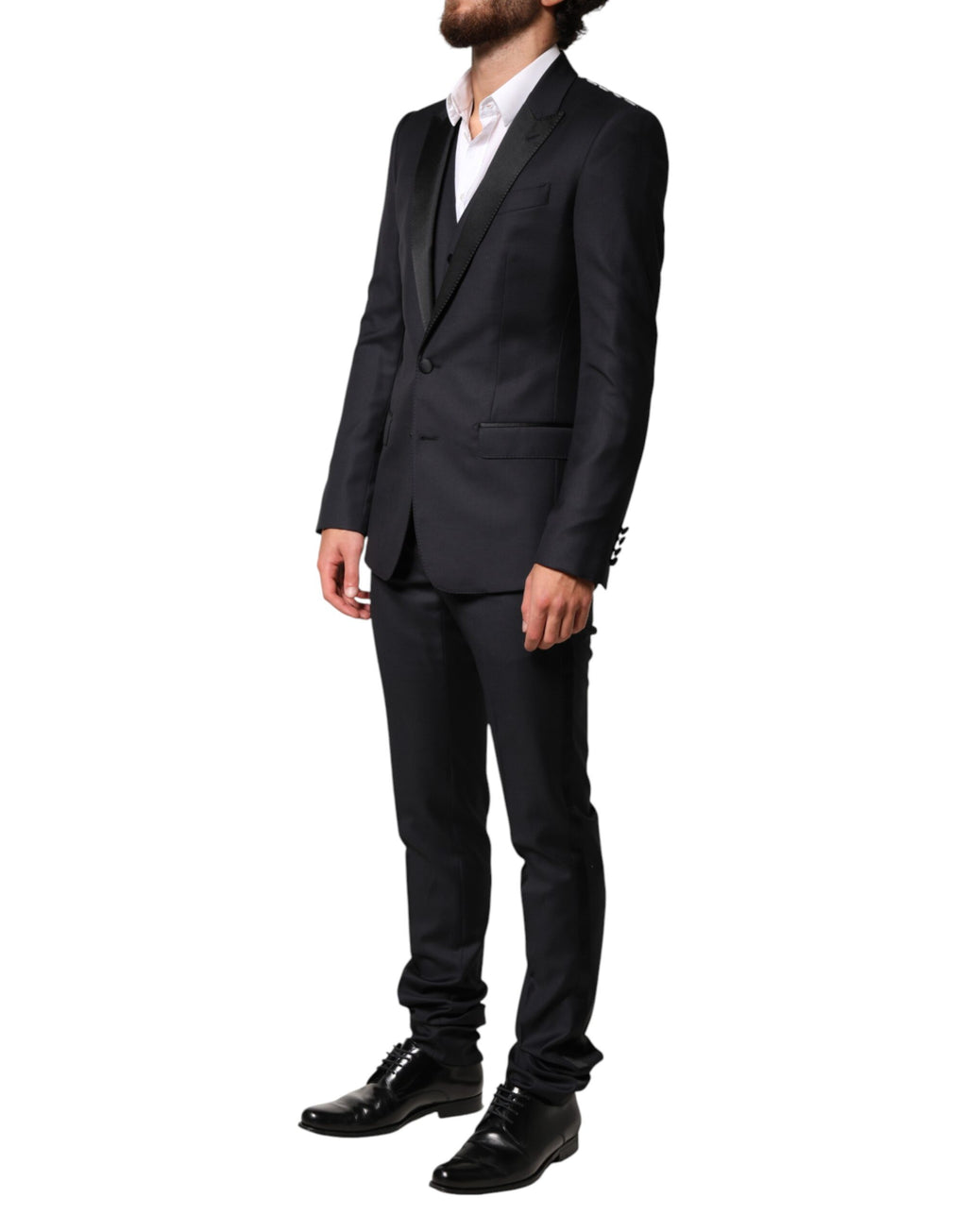 Costume trois pièces Dolce &amp; Gabbana en laine noire à simple boutonnage pour homme