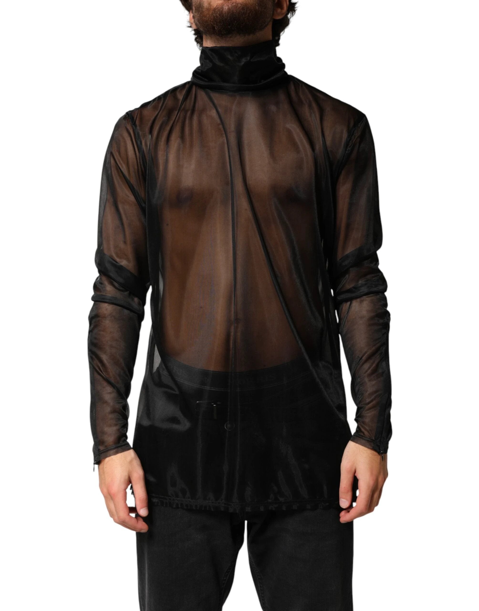 Dolce & Gabbana Black Sheer Long Sleeves Turtleneck Top by Dolce & Gabbana