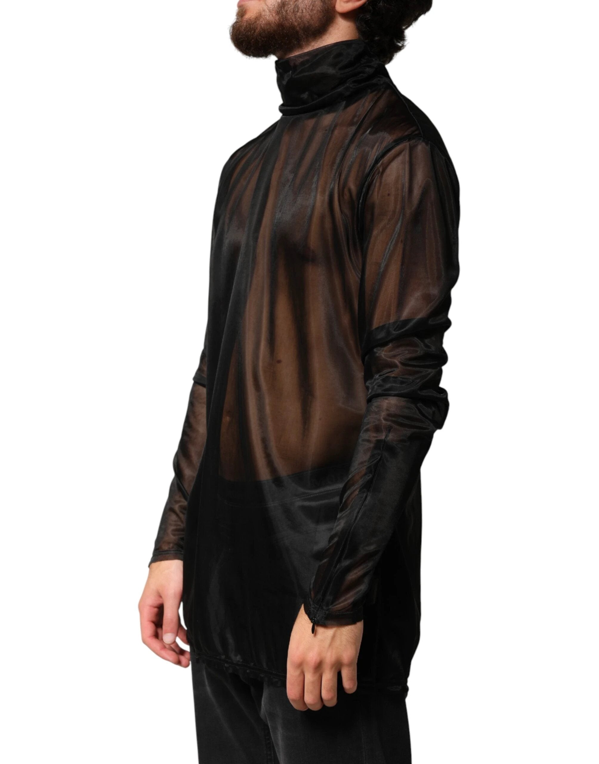 Dolce & Gabbana Black Sheer Long Sleeves Turtleneck Top by Dolce & Gabbana