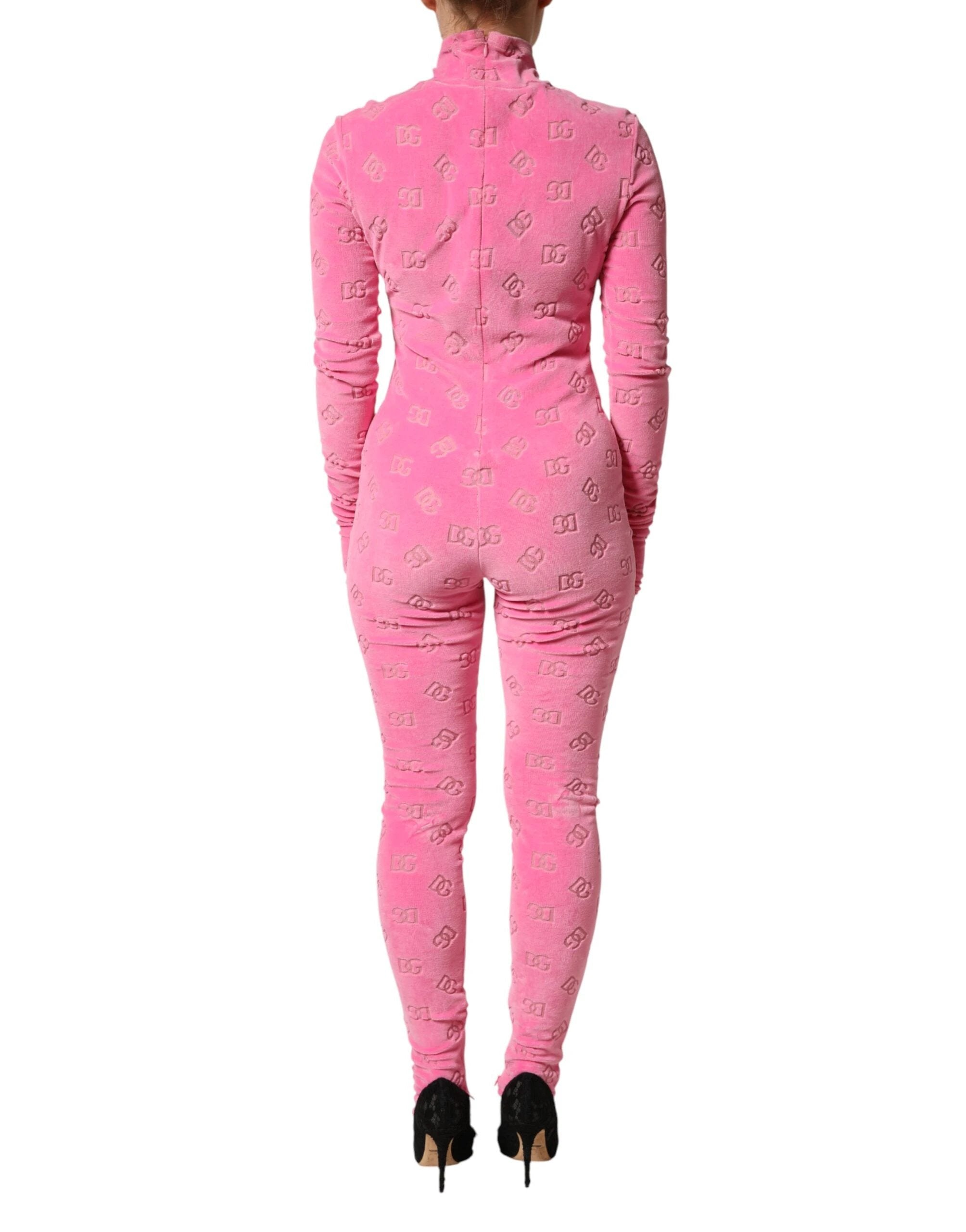 Dolce & Gabbana Pink Logo Monogram Long Sleeve Jumpsuit Dress by Dolce & Gabbana