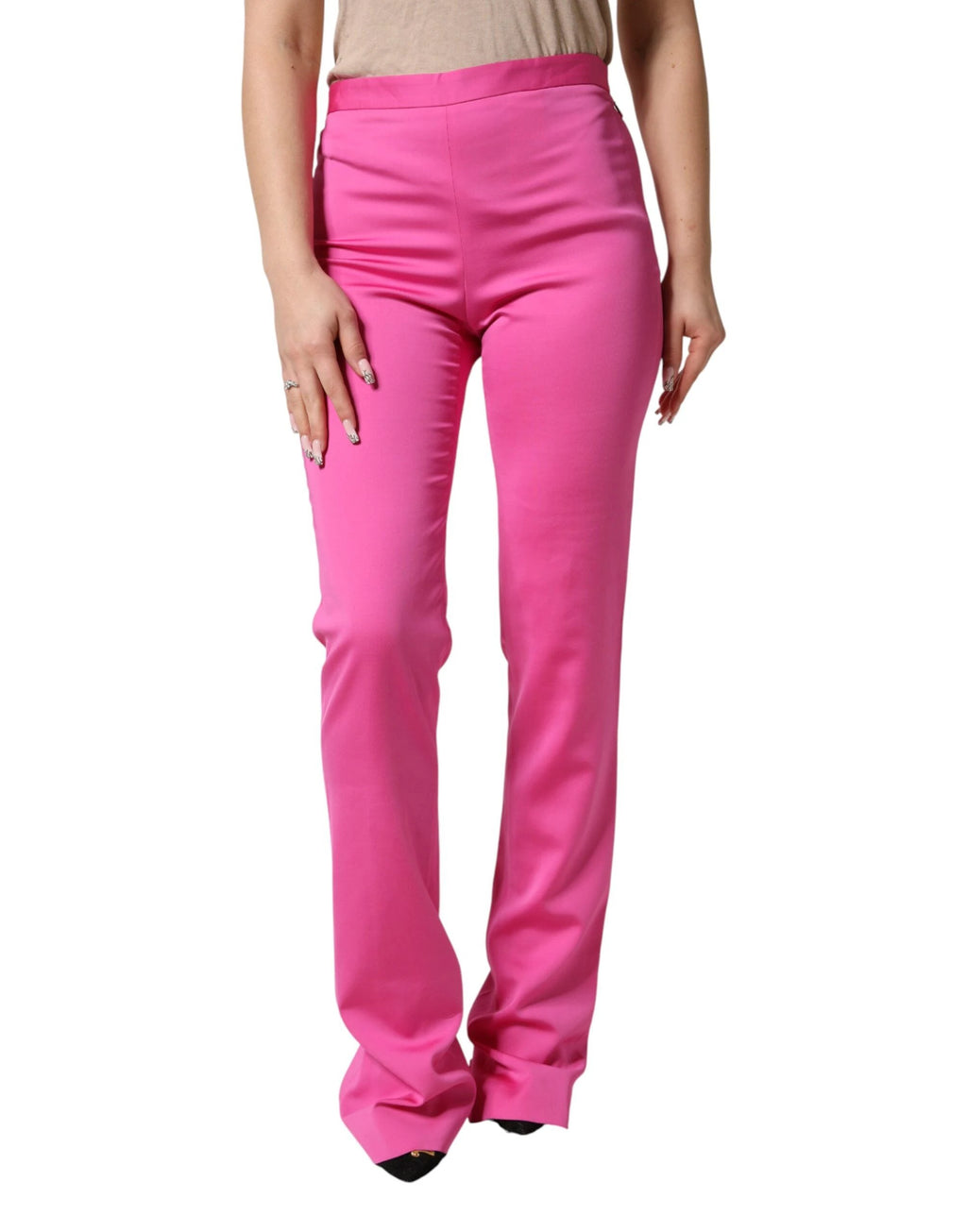 Versace Pink Viscose High Waist Straight Casual Trouser Pants by Versace