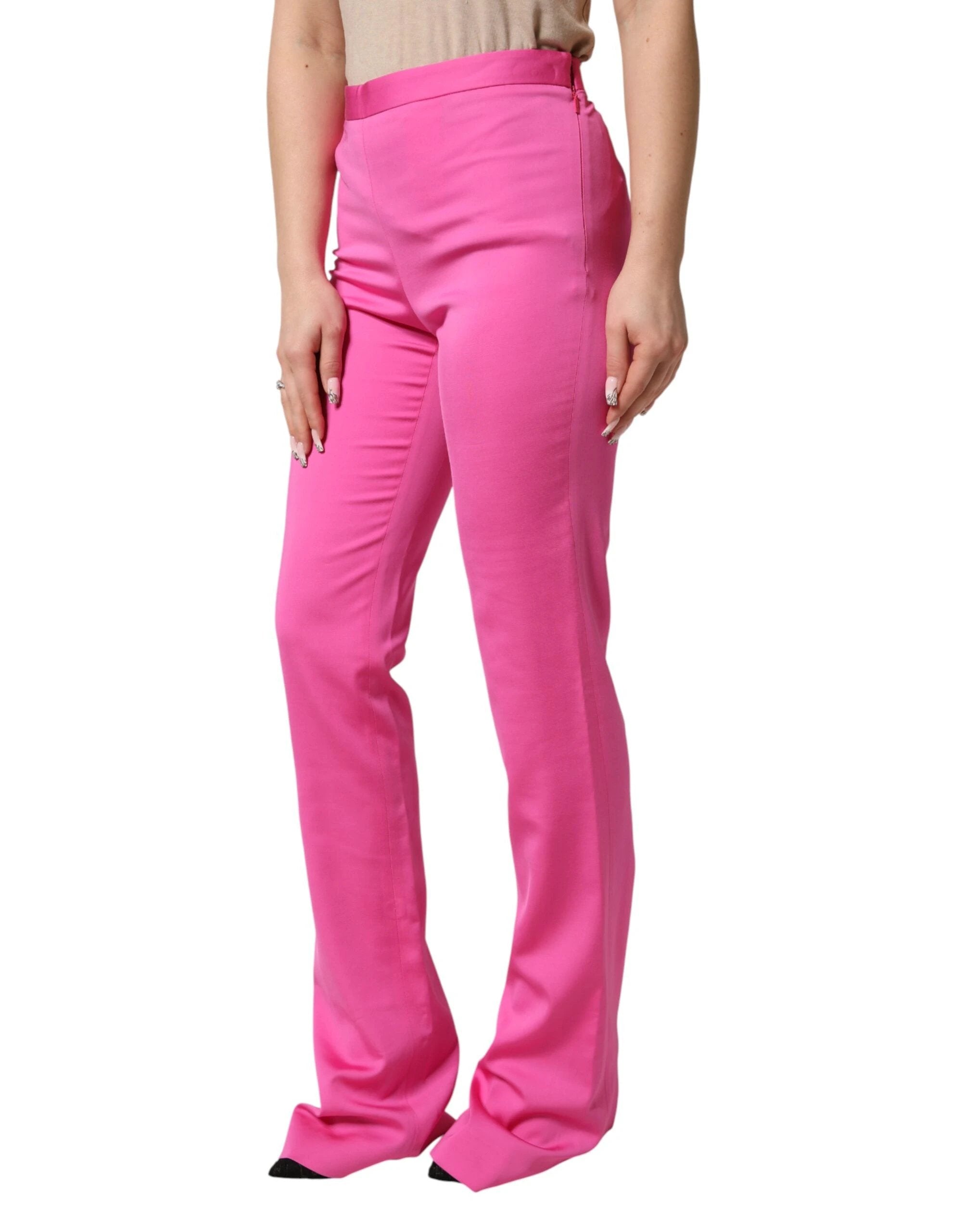 Versace Pink Viscose High Waist Straight Casual Trouser Pants by Versace