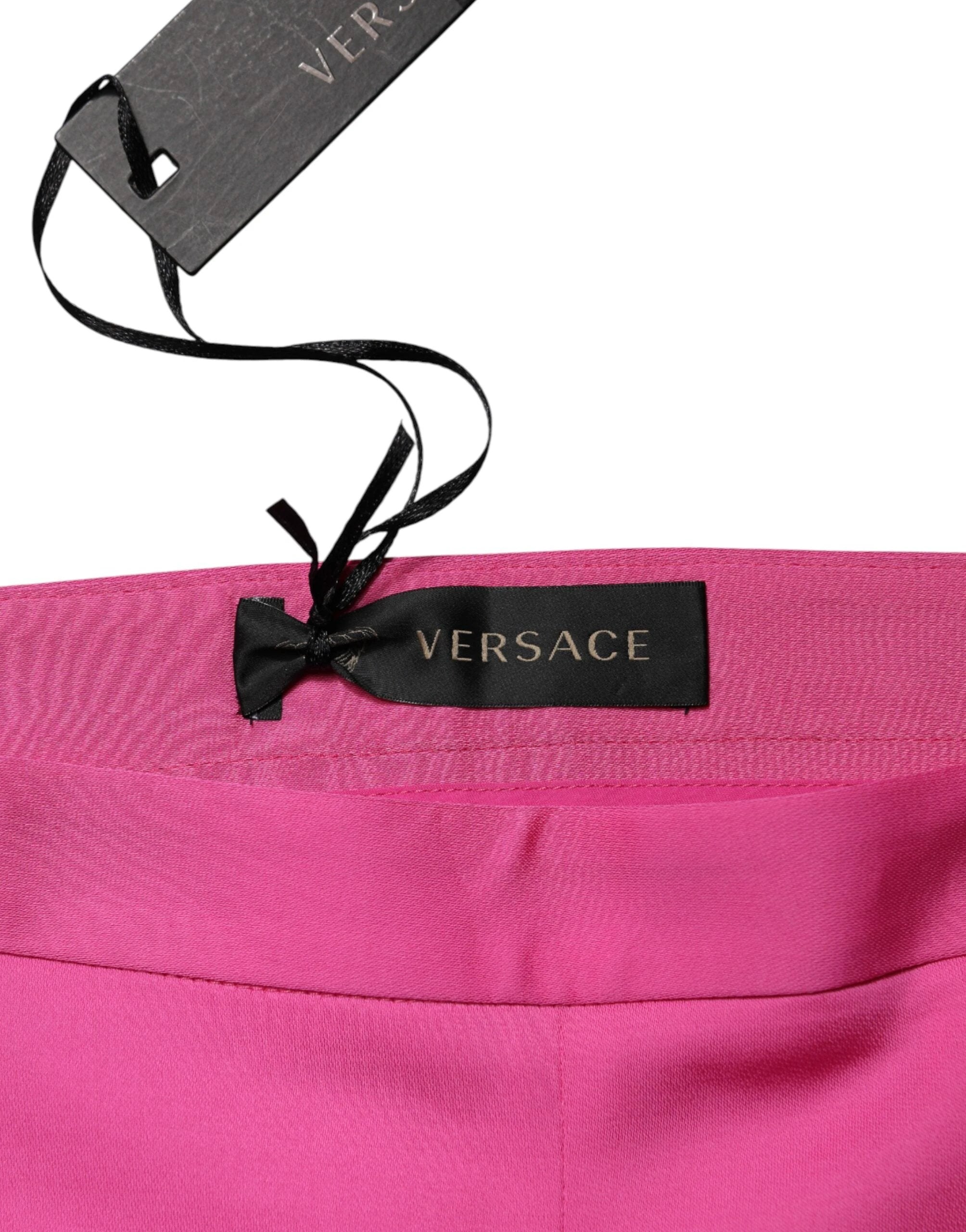 Versace Pink Viscose High Waist Straight Casual Trouser Pants by Versace