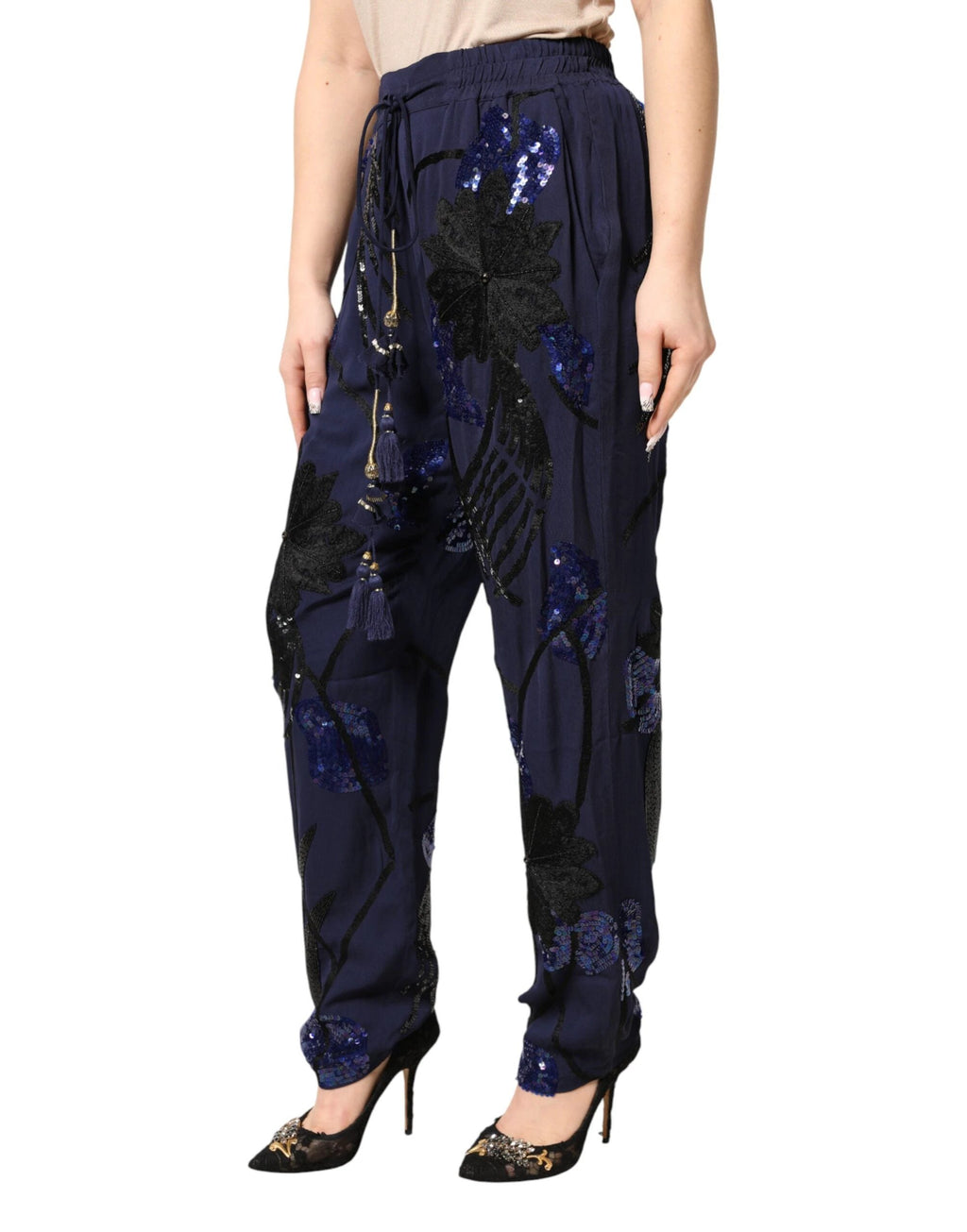 Christian Pellizzari Blue Sequined Tapered Trouser Pants by Christian Pellizzari