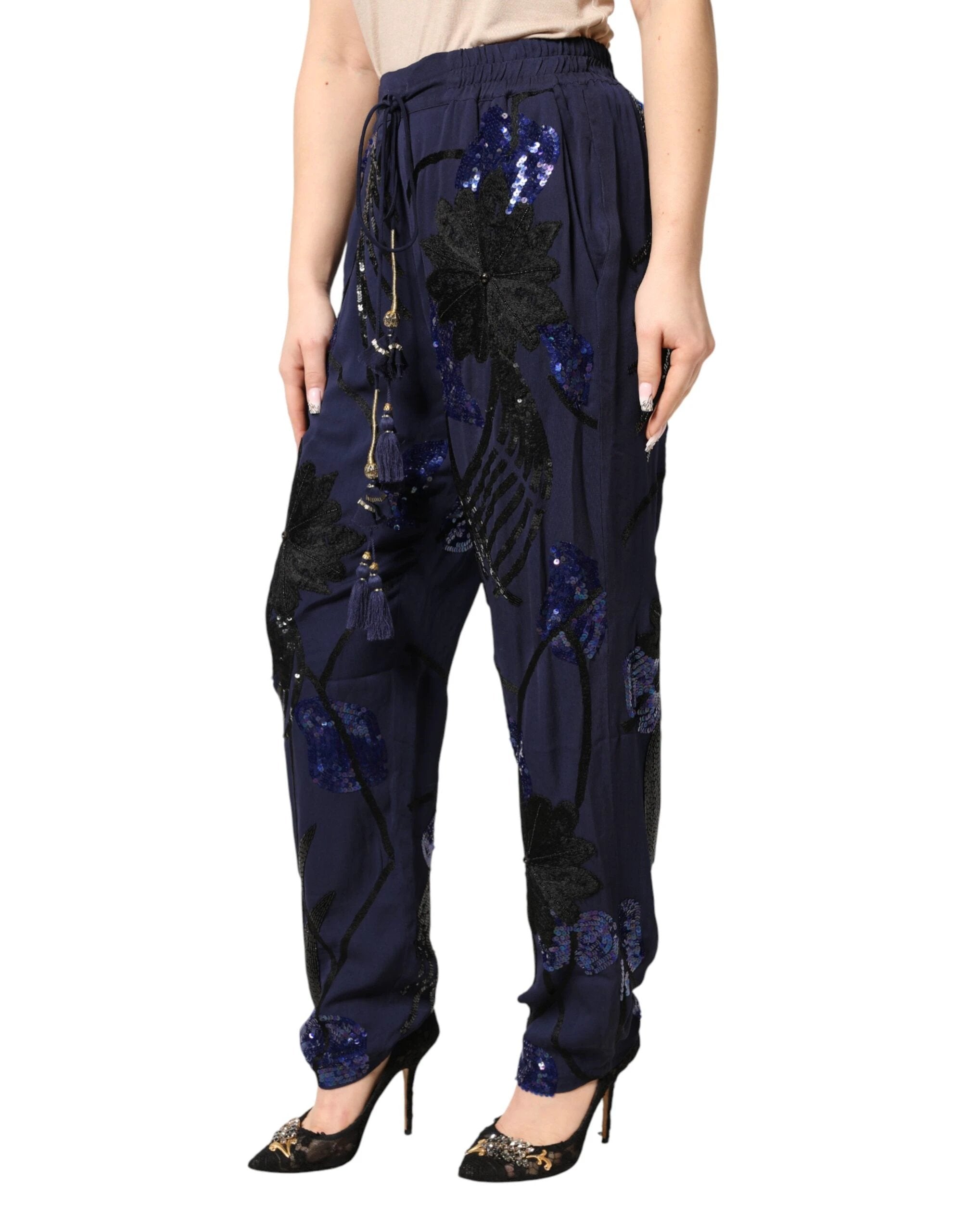 Christian Pellizzari Blue Sequined Tapered Trouser Pants by Christian Pellizzari