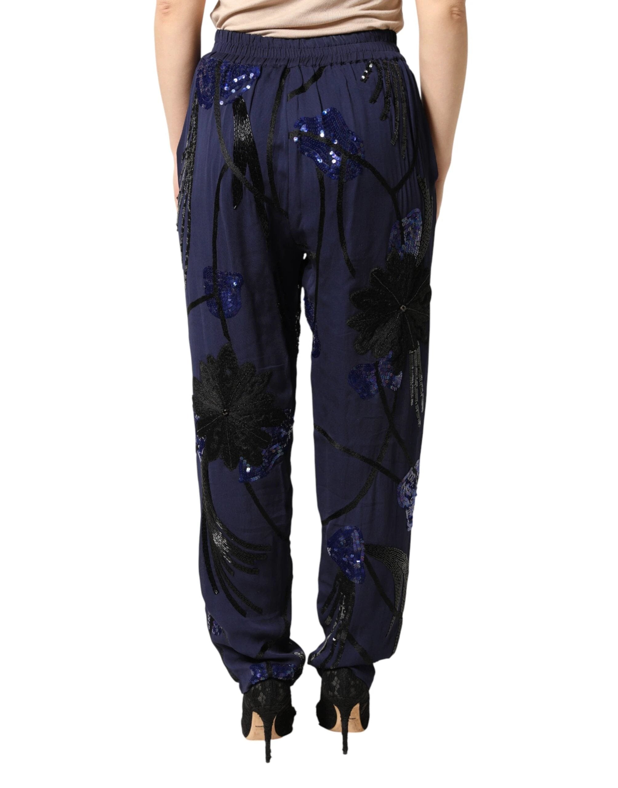 Christian Pellizzari Blue Sequined Tapered Trouser Pants by Christian Pellizzari