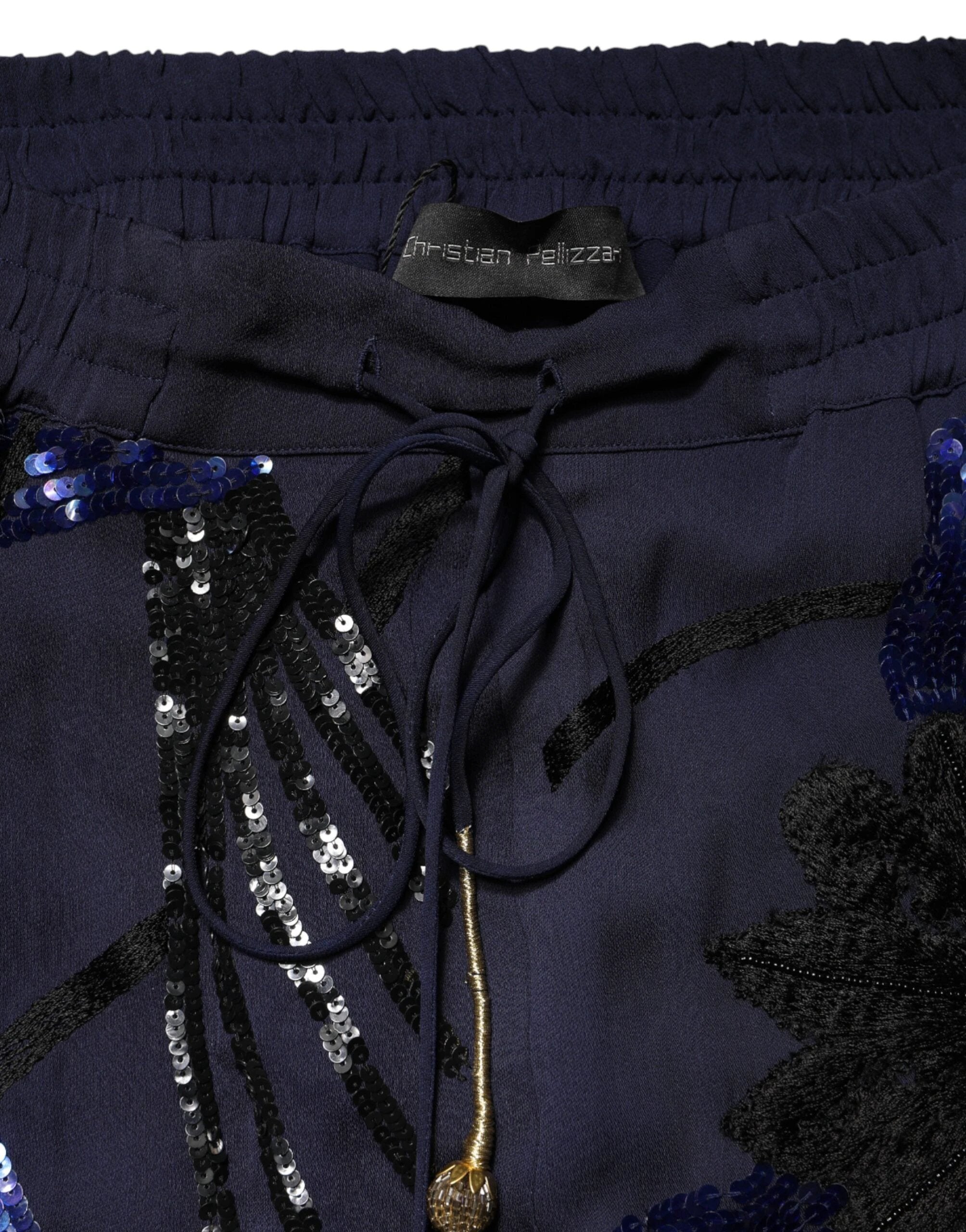 Christian Pellizzari Blue Sequined Tapered Trouser Pants by Christian Pellizzari