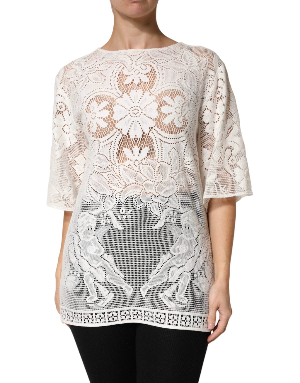 Dolce & Gabbana White Embroidery Lace Cotton Blouse Top by Dolce & Gabbana