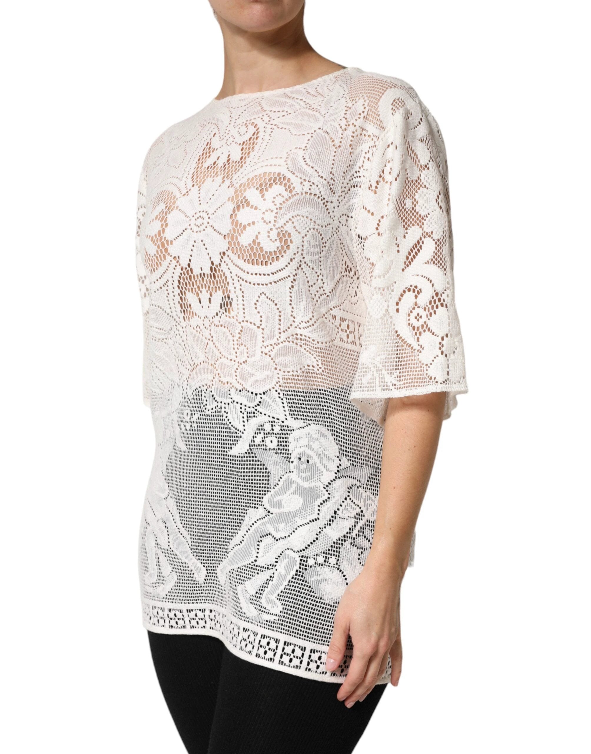 Dolce & Gabbana White Embroidery Lace Cotton Blouse Top by Dolce & Gabbana
