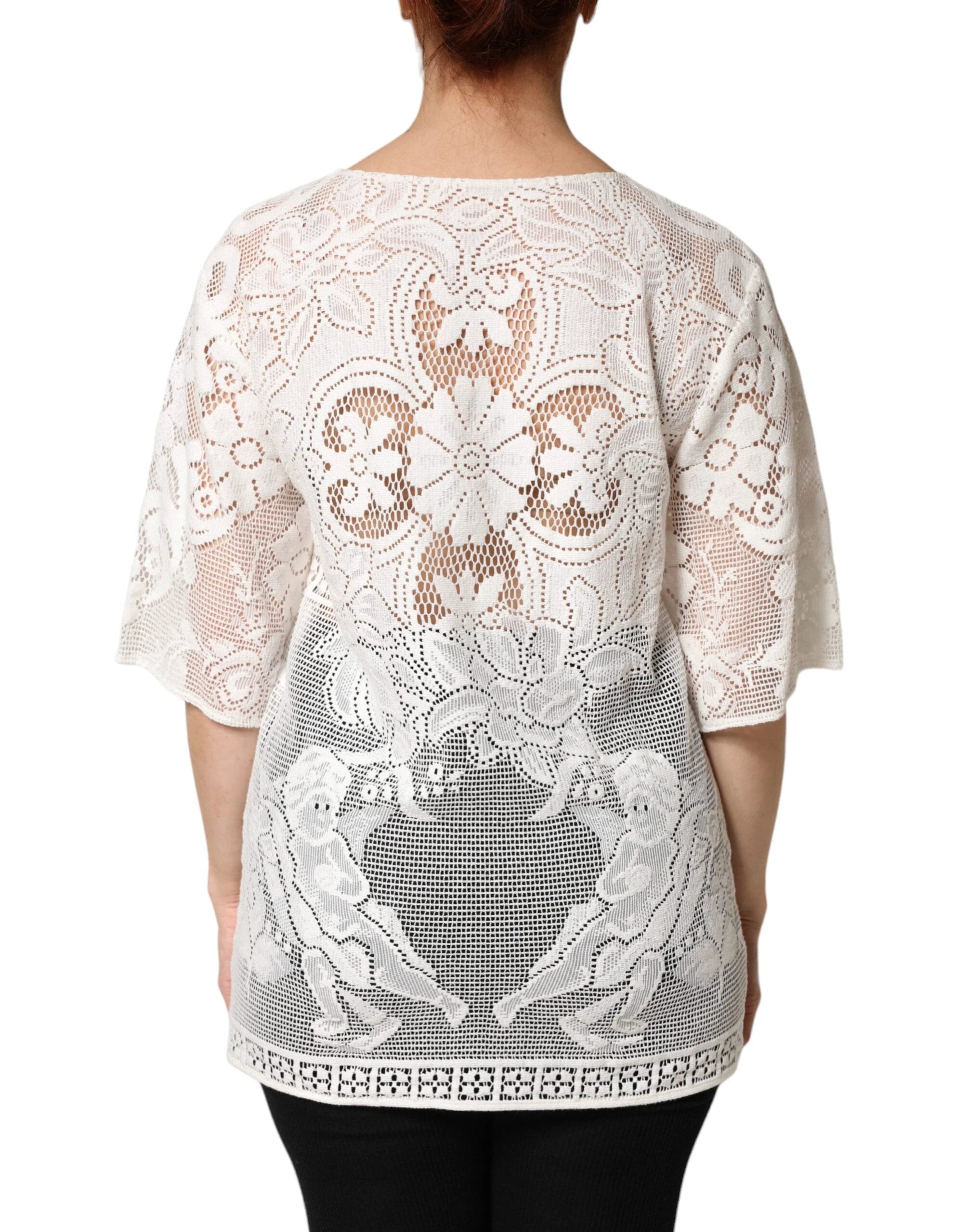 Dolce & Gabbana White Embroidery Lace Cotton Blouse Top by Dolce & Gabbana
