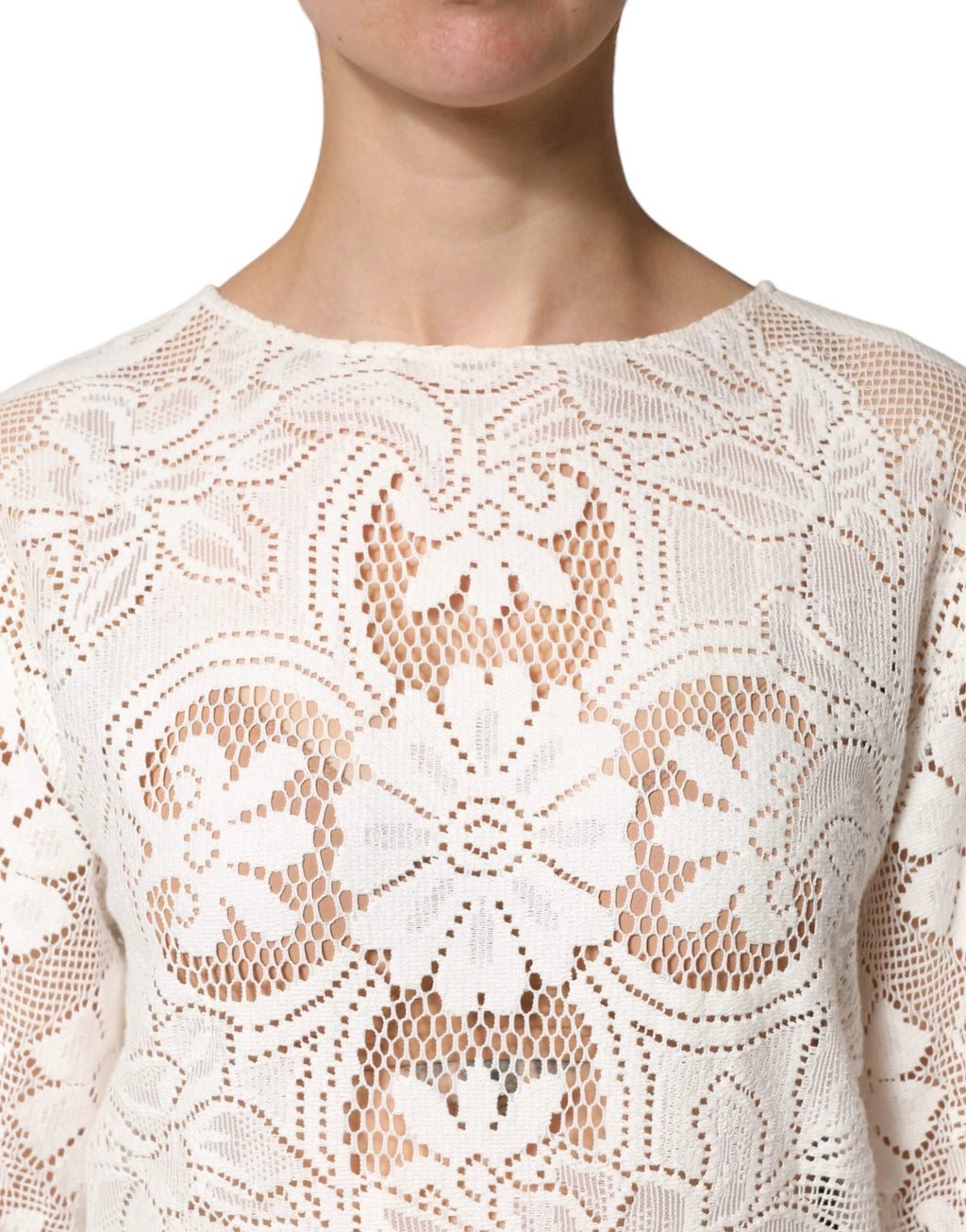 Dolce & Gabbana White Embroidery Lace Cotton Blouse Top by Dolce & Gabbana