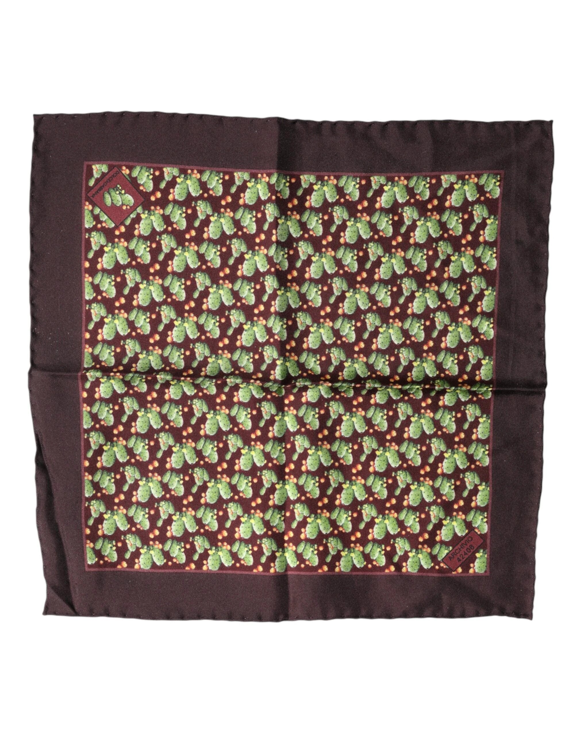Dolce & Gabbana Brown Cactus Print Square Handkerchief Scarf by Dolce & Gabbana