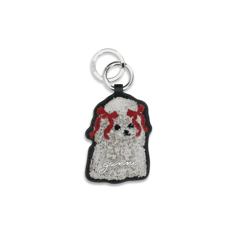 Ganni White Recycled Leather Keychain by Ganni