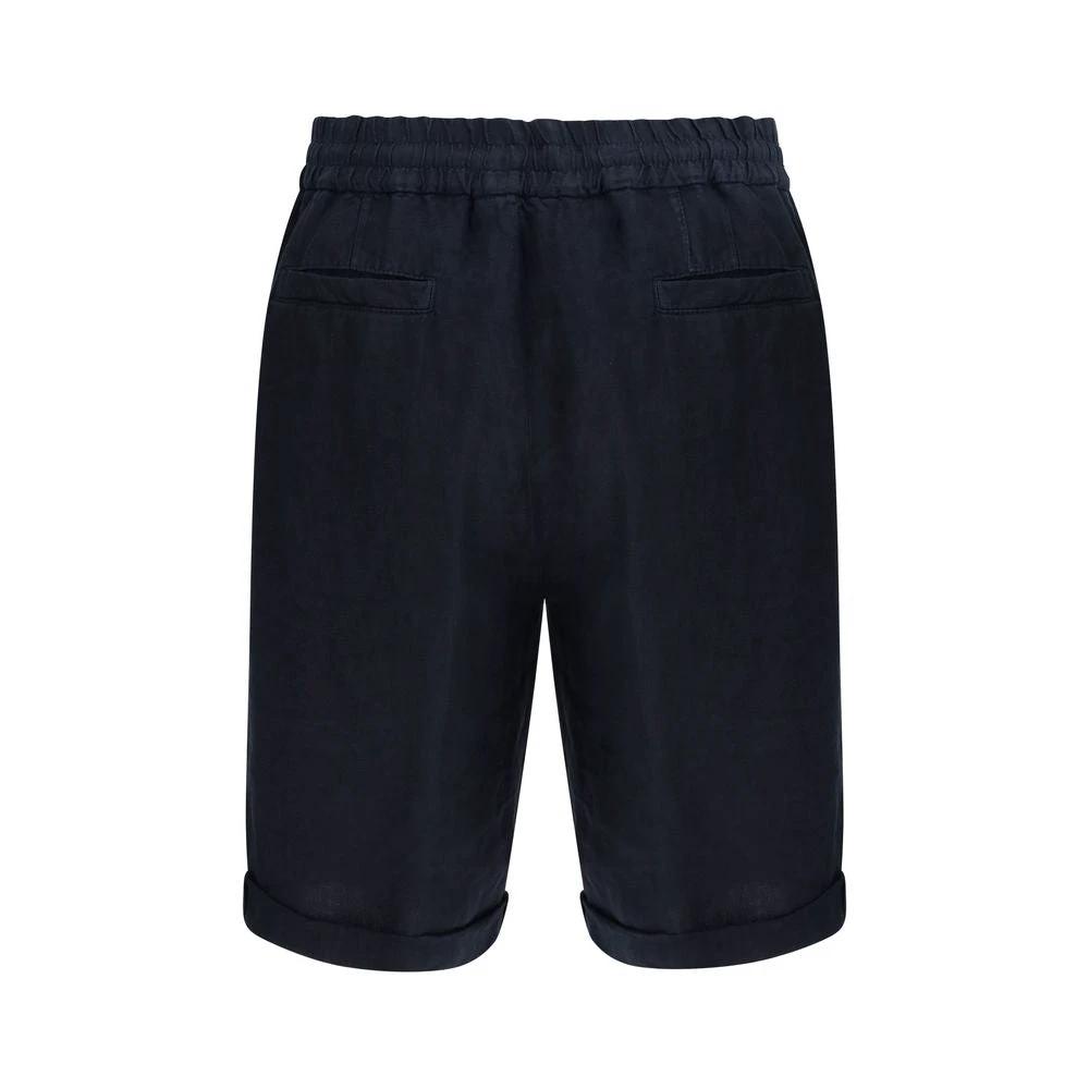 Brunello Cucinelli Blue Linen Bermuda Shorts by Brunello Cucinelli