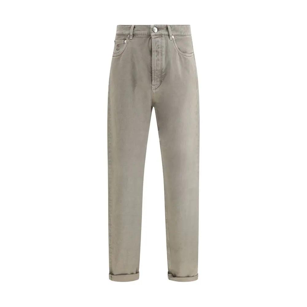 Jean droit en coton bicolore Brunello Cucinelli