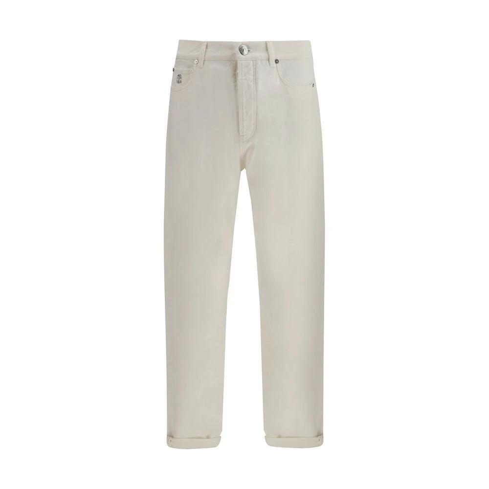 Brunello Cucinelli White Cotton Straight-Leg Jeans by Brunello Cucinelli