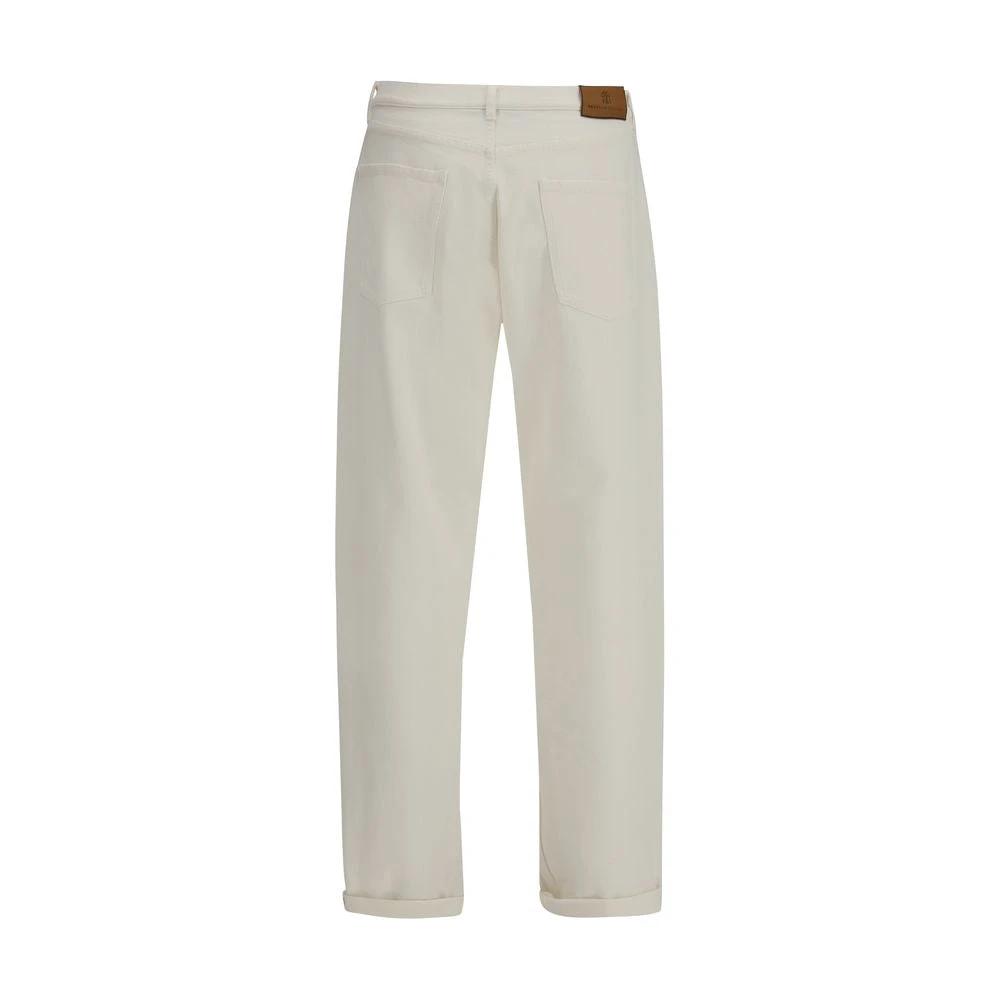 Brunello Cucinelli White Cotton Straight-Leg Jeans by Brunello Cucinelli