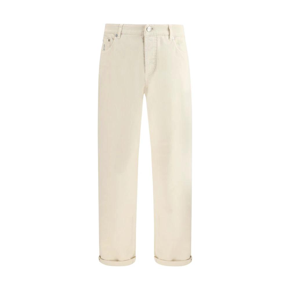 Brunello Cucinelli White Cotton High-Waisted Jean by Brunello Cucinelli