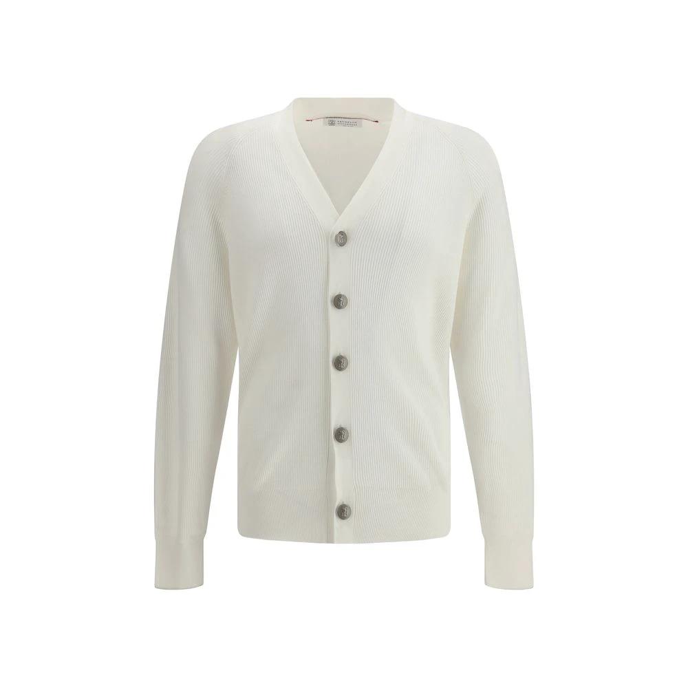 Brunello Cucinelli White Cotton Cardigan by Brunello Cucinelli