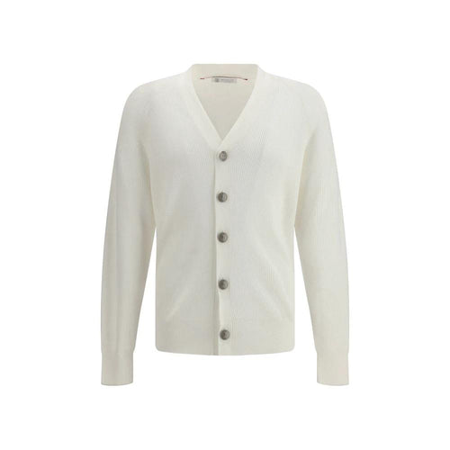 Brunello Cucinelli White Cotton Cardigan by Brunello Cucinelli