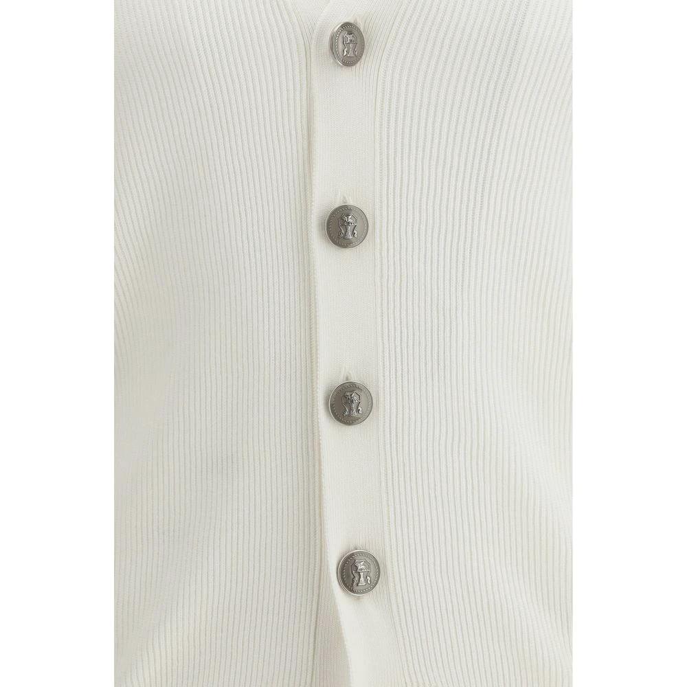Brunello Cucinelli White Cotton Cardigan by Brunello Cucinelli