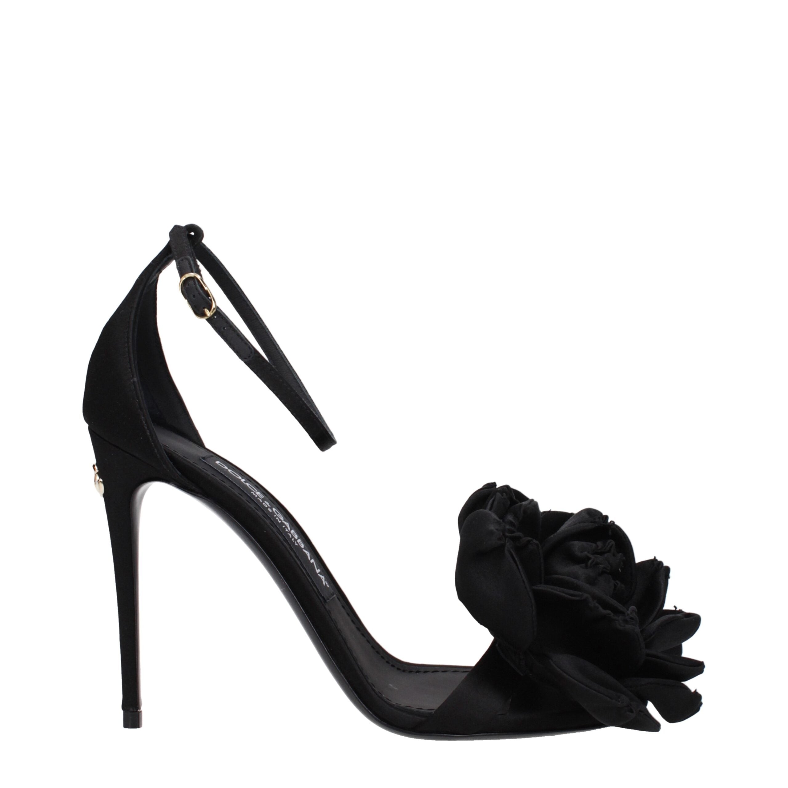 Sandales à talons aiguilles en satin noir Dolce &amp; Gabbana