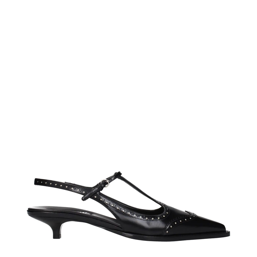 Escarpins à talons moyens en cuir noir Miu Miu