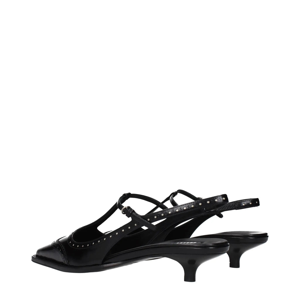 Escarpins à talons moyens en cuir noir Miu Miu