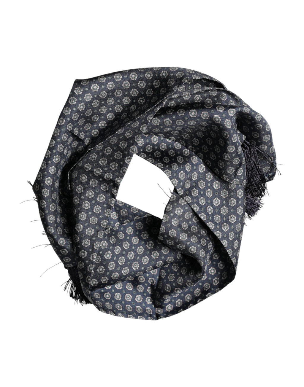 Dolce & Gabbana Blue Patterned Fringes Neck Foulard Scarf by Dolce & Gabbana