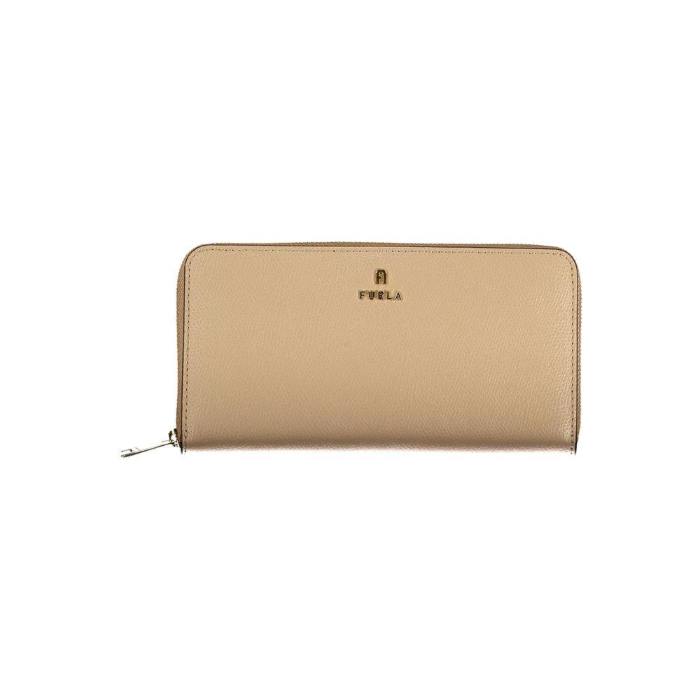 Portefeuille femme Furla en cuir beige
