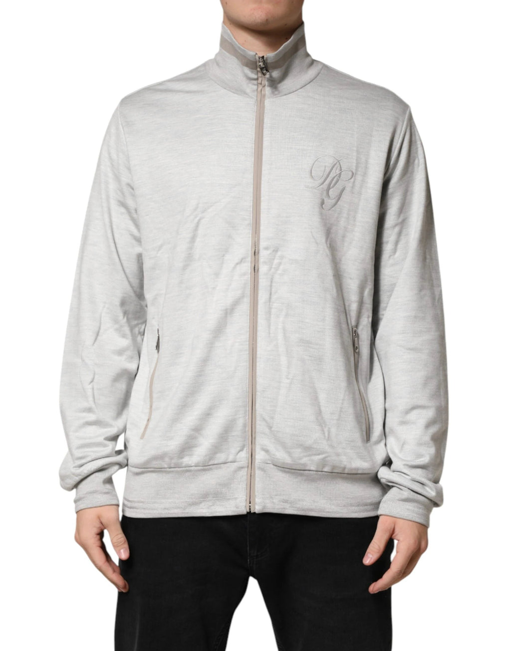 Dolce & Gabbana Light Gray Cotton Zipped Cardigan Sweater by Dolce & Gabbana