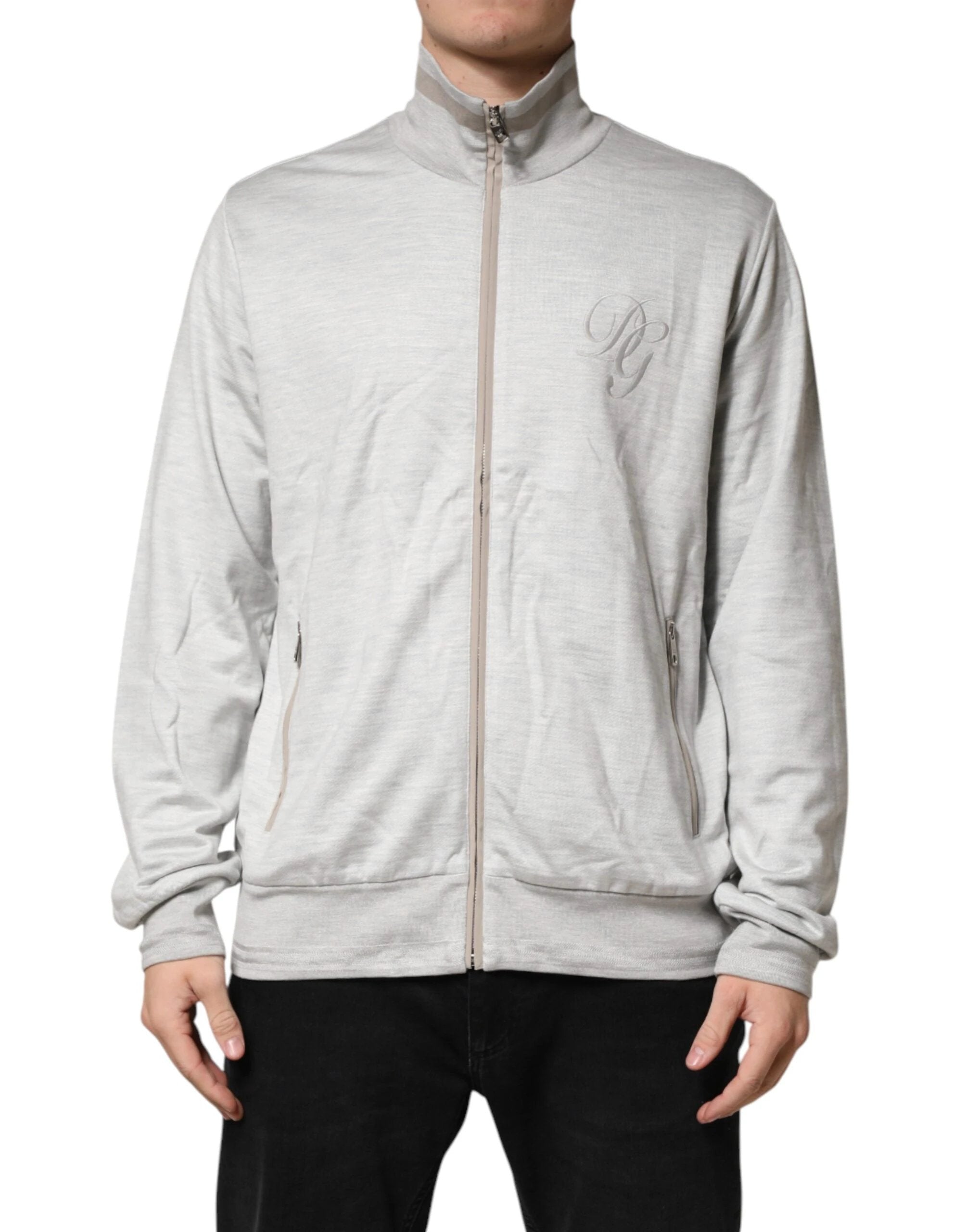 Dolce & Gabbana Light Gray Cotton Zipped Cardigan Sweater by Dolce & Gabbana